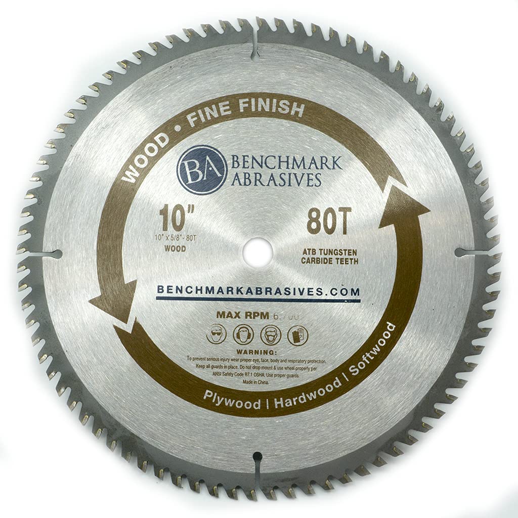 Benchmark Abrasives 10 Inch 80-Tooth TCT Saw Blade - Tungsten Carbide Tipped Circular Saw Blade with 5/8