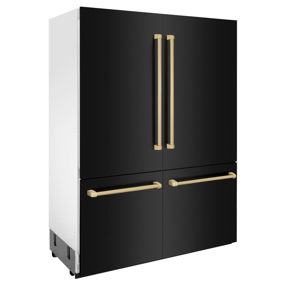 ZLINE Autograph Edition 60-Inch Built-In French Door Refrigerator with Bottom Freezer - 32.2 cu.ft Capacity, Black Stainless Steel with Champagne Bronze Accents, Water Dispenser & Ice Maker - Perfect for Modern Kitchens & Open-Concept Homes (RBIVZ BS 60 CB)