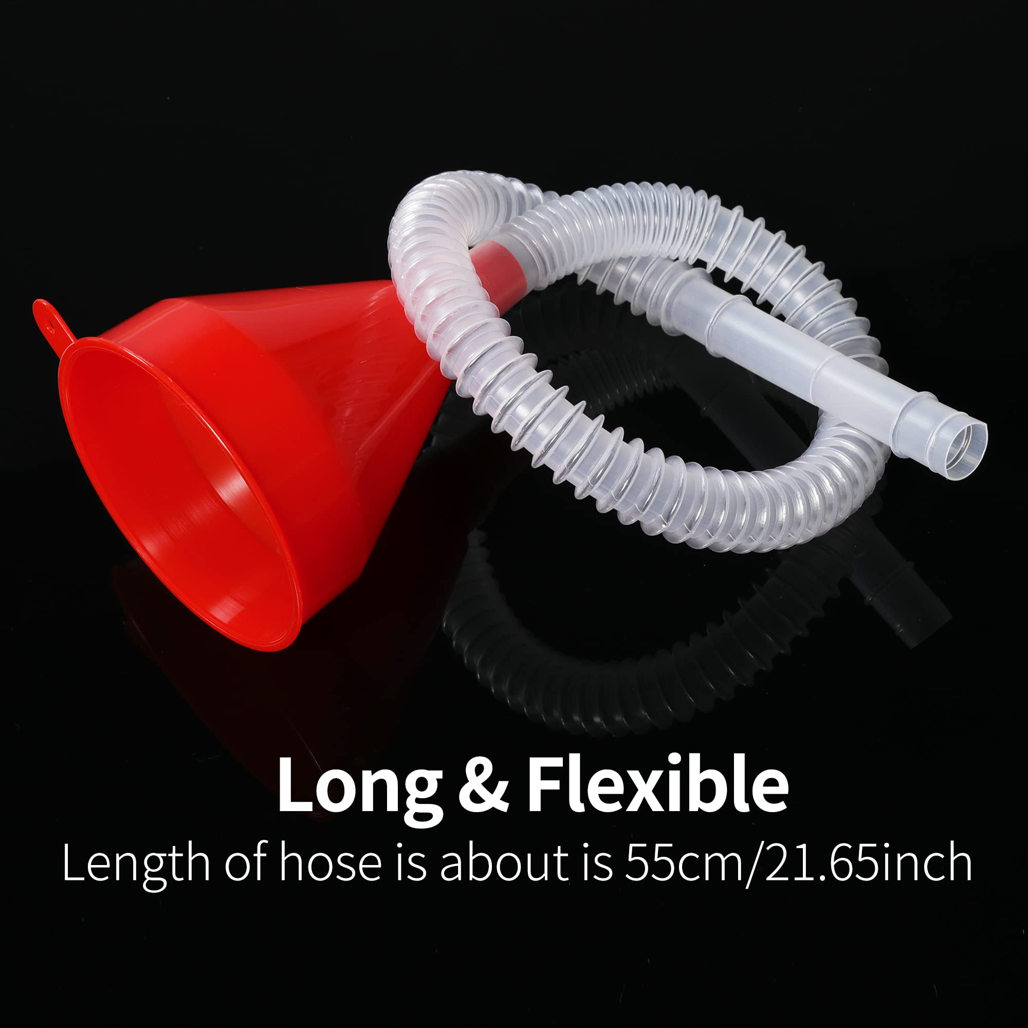 Flexible Fuel Funnel with Long Hose - Plastic Small Wide Mouth Filling Funnel for Engine Oil, Gas, Gasoline, Diesel, Water & Transmission Fluid - Perfect for Cars, Trucks & Motorcycles (Red, 1-Pack)