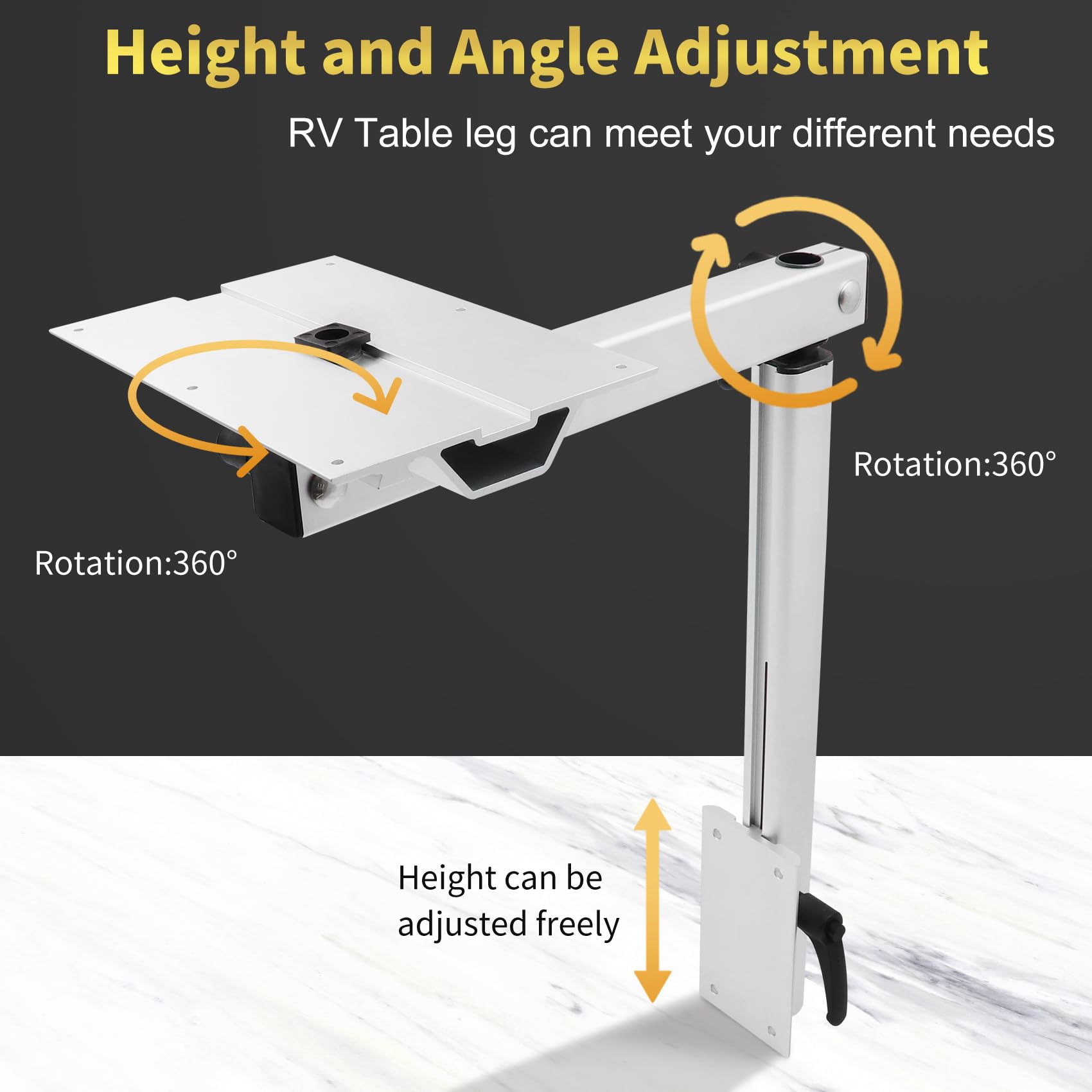 Adjustable RV Table Leg - 360° Rotating Aluminum Alloy Removable Table Leg with Height Adjustment for Caravans, Motorhomes & Yachts | Easy Installation for Dining, Work & Leisure Spaces