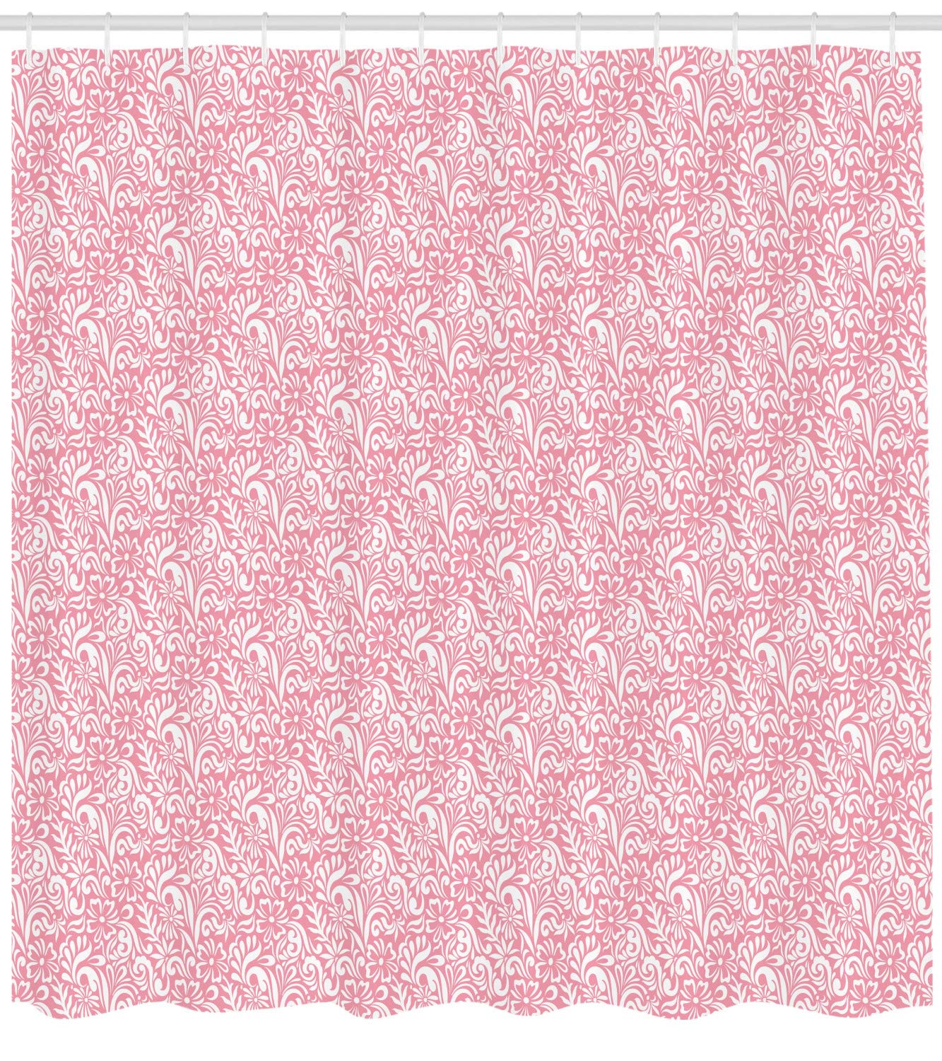 Ambesonne Pink Damask Shower Curtain - Monochrome Floral Bathroom Decor with Hooks, 105