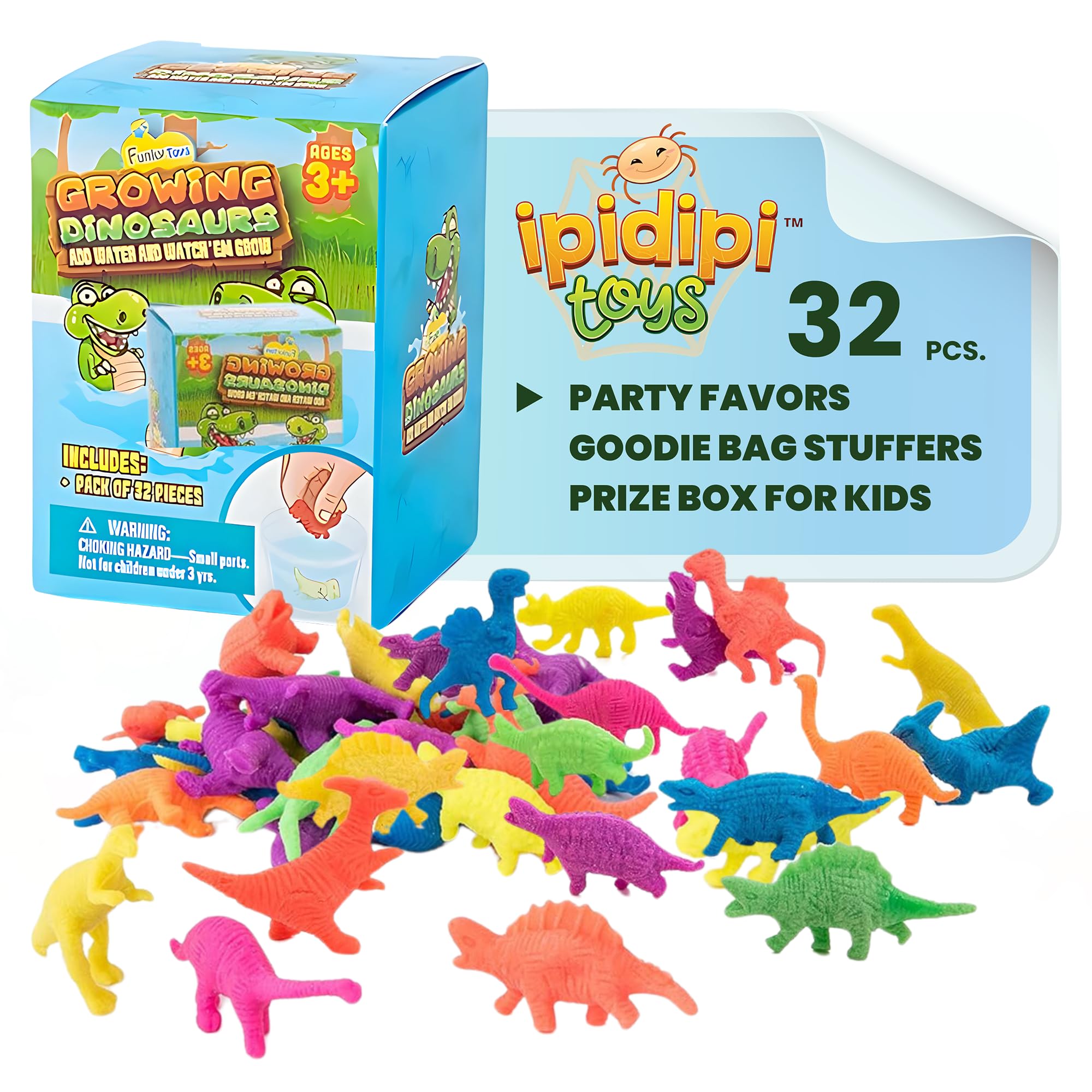 **IPIDIPI Water Growing Dinosaur Toys for Kids – 32 Pack Assorted Colors – Easter Basket Fillers, Party Favors, Goodie Bag Stuffers – Fun STEM Learning & Sensory Play for Birthdays, Classrooms & Playtime**