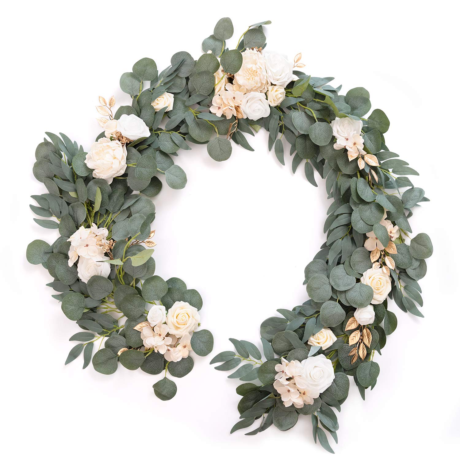 Ling's Moment 6FT Artificial Eucalyptus Garland - Elegant Cream Floral Wedding Decor for Chair Backs, Welcome Signs, Table Centerpieces, Candle Rings, Fireplace Mantels & Kitchen Decorations | Perfect for Weddings, Home Decor & Special Events