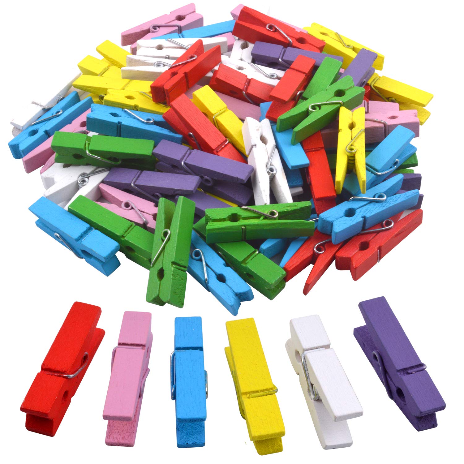 50 Pack Natural Wooden Clips - Assorted Colors for Photo Display, Memo Notes, DIY Crafts & Home Decor - Perfect for Bulletin Boards, Scrapbooking and Office Organization