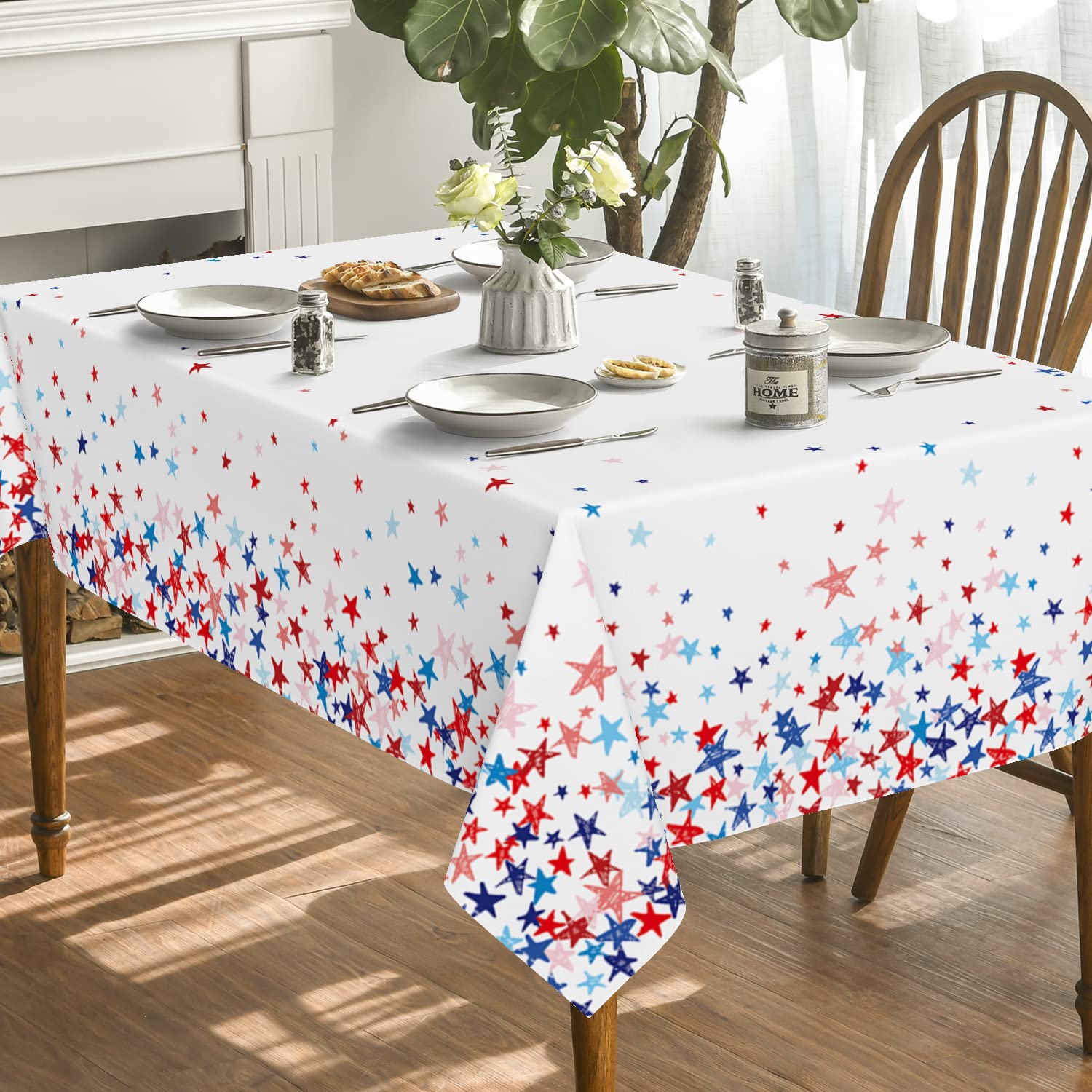 Horaldaily 4th of July Patriotic Tablecloth 60x84 Inch - Red White Blue Stars Design Independence Day Memorial Day Picnic Party Decor - Perfect for Outdoor BBQ, Family Gatherings & Holiday Celebrations
