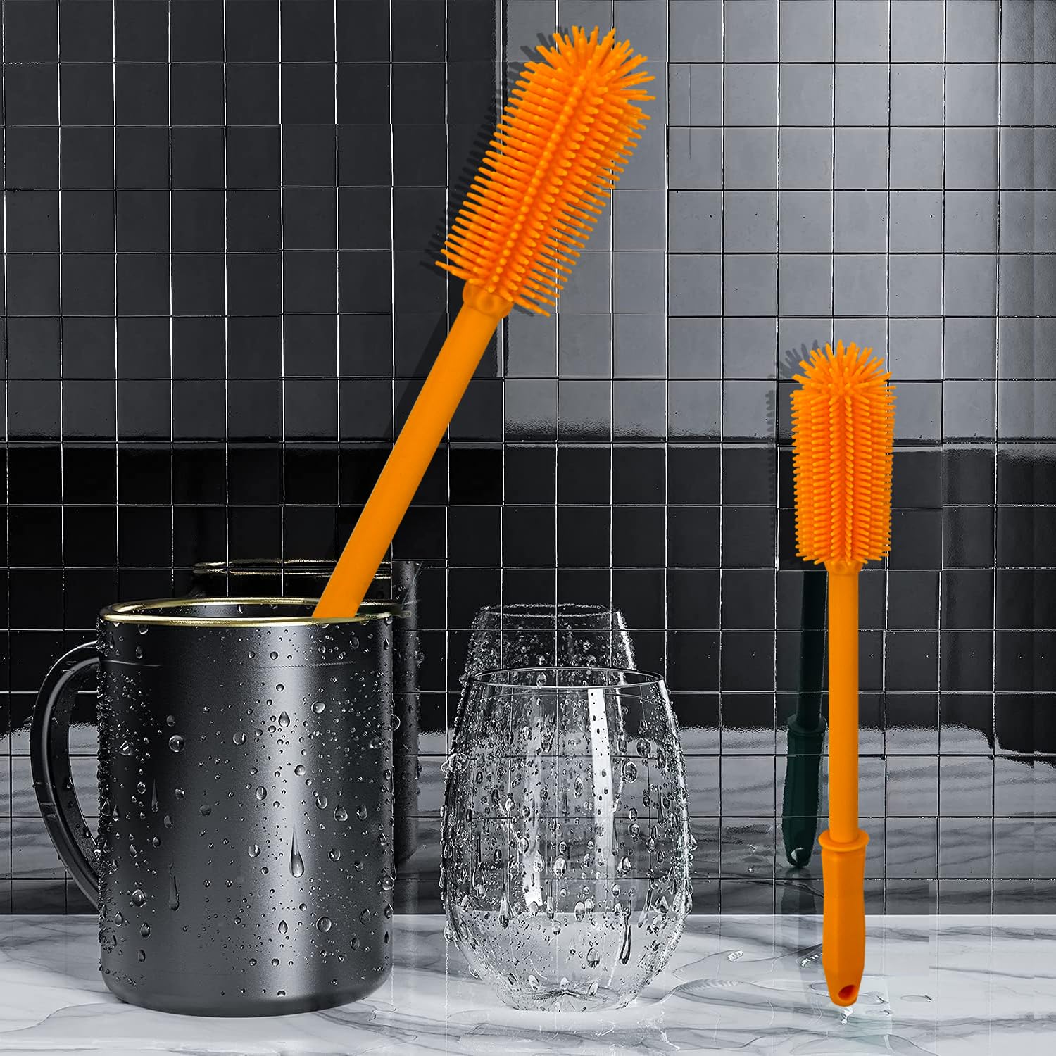 2 Pack Long Silicone Bottle Cleaning Brush Set (16