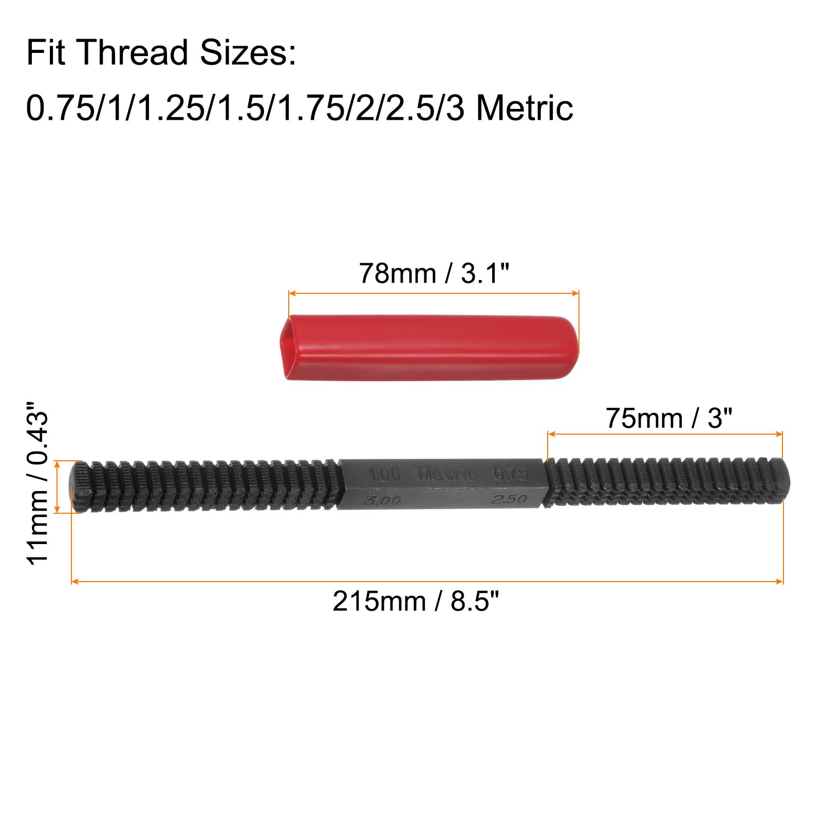 HARFINGTON External Thread Restoring File 0.75-3mm Metric Thread Repair Kit - Straight Square Steel Tap with Detachable Handle for Screws & Bolts (Hardware Tool for DIY, Automotive, and Machinery Repairs)