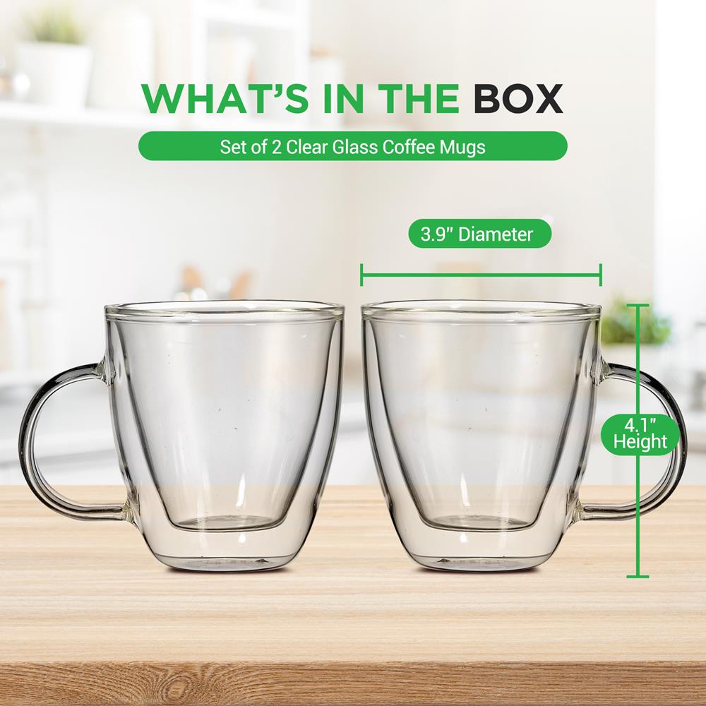 Premium Clear Glass Coffee Mugs Set of 4 - 12oz Heat-Resistant Drinking Cups for Hot & Cold Beverages - Perfect for Home, Office, or Cafe Use