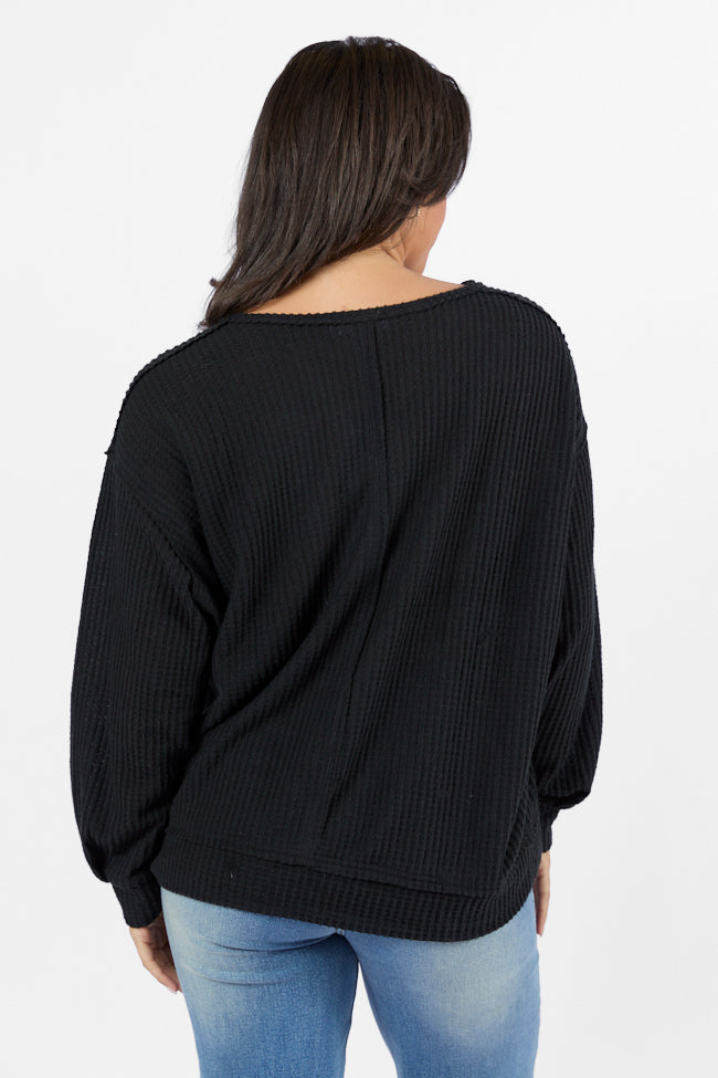 Stylish Black Brushed Waffle Knit Oversized Sweater Top for Women | Cozy Winter Fashion | Perfect for Casual Outings, Date Nights & Layering