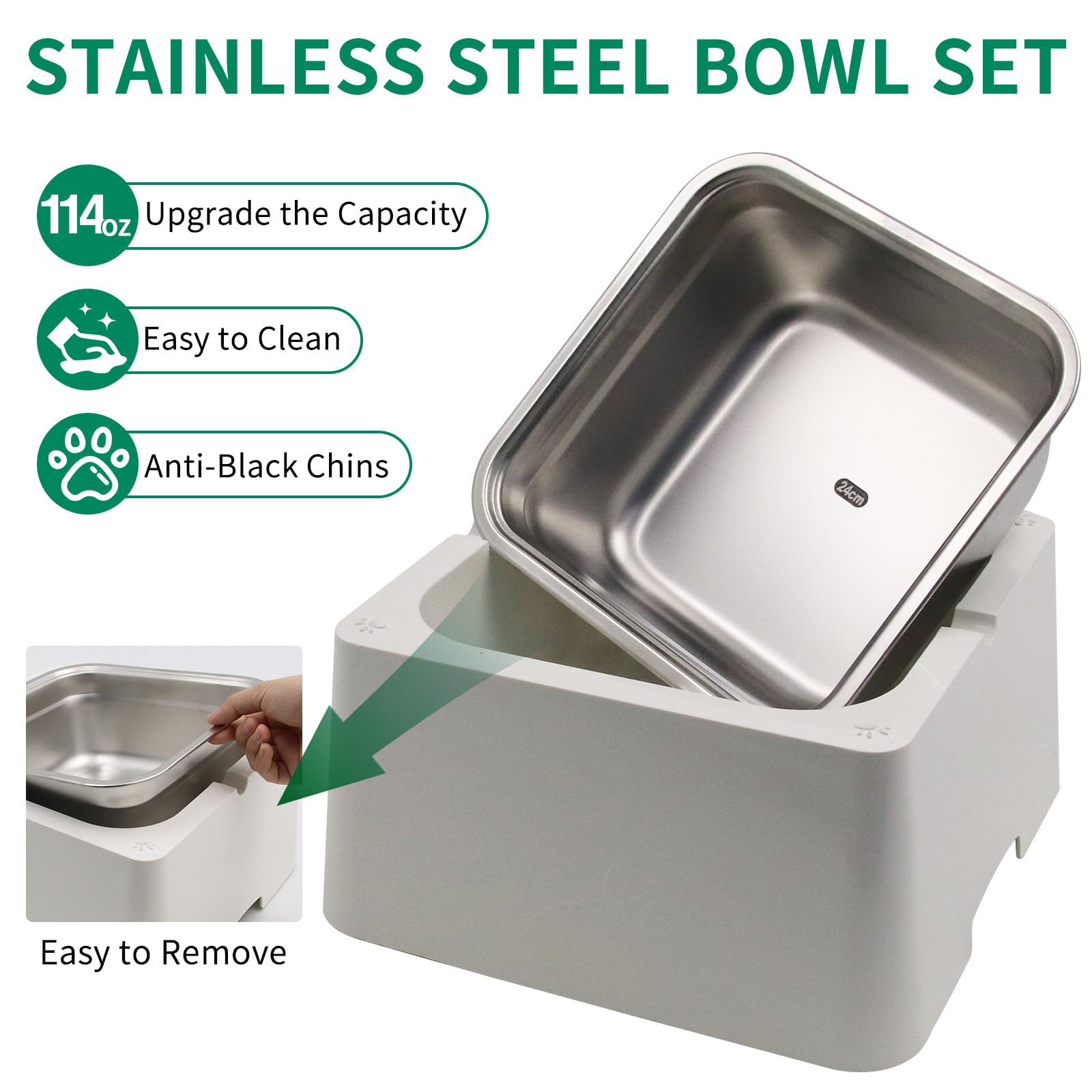 110OZ Heated Pet Water Bowl for Dogs & Cats - 100W Electric Stainless Steel Outdoor Water Dish with Thermostat & Removable Bowl - Winter-Proof Drinking Solution for Cold Weather - Perfect for Backyards, Kennels & Outdoor Pet Houses (White)