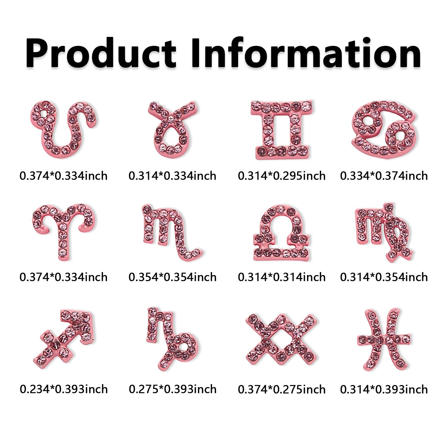 48-Piece Pink & Silver Alloy Zodiac Nail Charms Set - 12 Constellation Nail Studs with Astrological Signs for Women & Girls | Perfect for Nail Art, DIY Manicures, and Zodiac-Themed Party Decorations