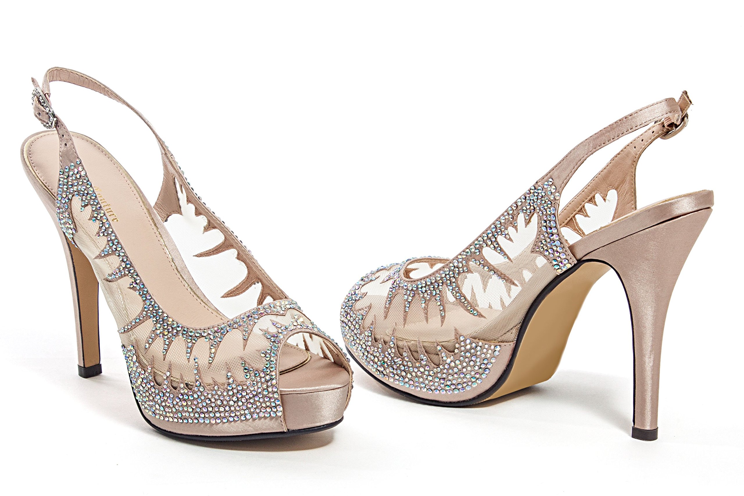 Lady Couture Women's MESH Platform Sandals with Rhinestones - Elegant High Heel Dress Shoes for Parties, Weddings & Special Occasions