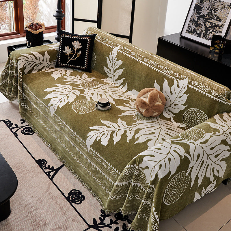 Premium Foliage Print Sofa Cover - Waterproof Stretchable Couch Slipcover for Living Room, Home Decor & Protection (3-Seater, Green Leaf Pattern) - Perfect for Pet Owners, Family Gatherings & Daily Use