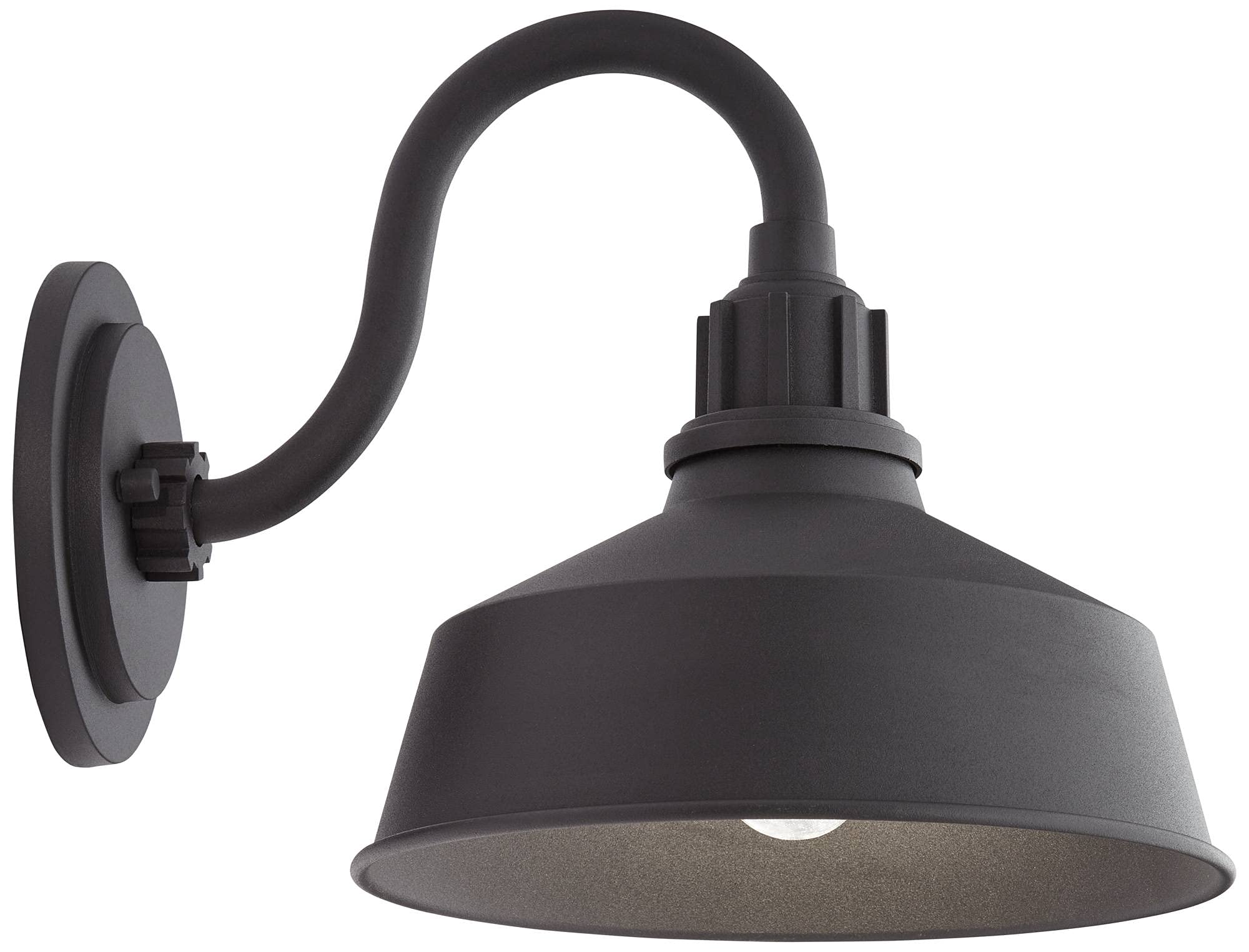 Franklin Iron Works Arnett Rustic Industrial Farmhouse Outdoor Barn Light Fixture - Black Gooseneck Wall Sconce, 10.5