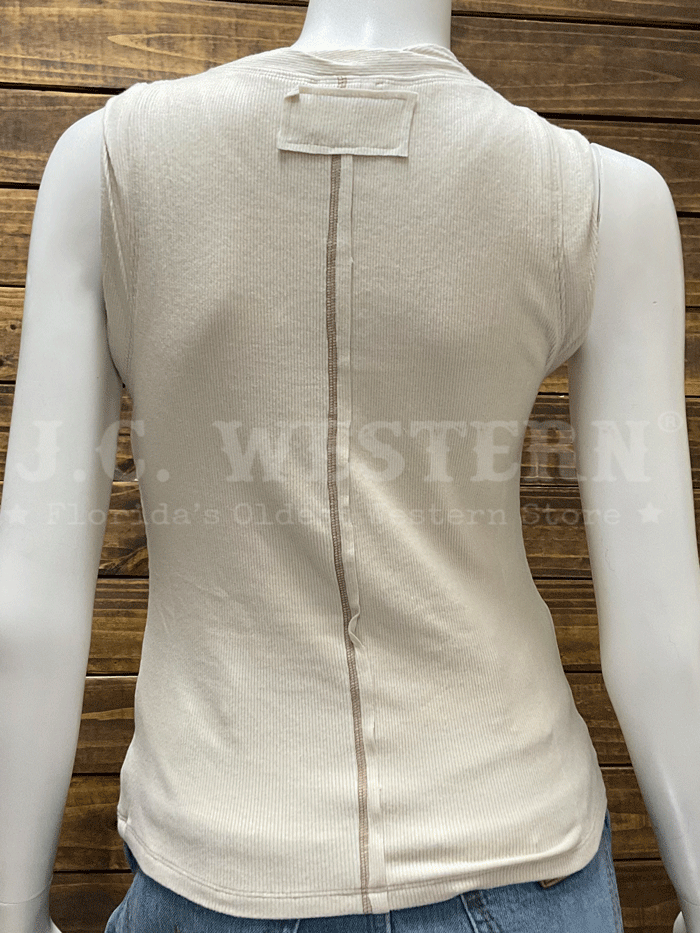 Miss Me MT5004T Women's Exposed Seam Knit Tank Top - Natural Color, Soft Stretch Fabric, Casual & Layering Essential for Summer Outfits, Beachwear, and Everyday Comfort
