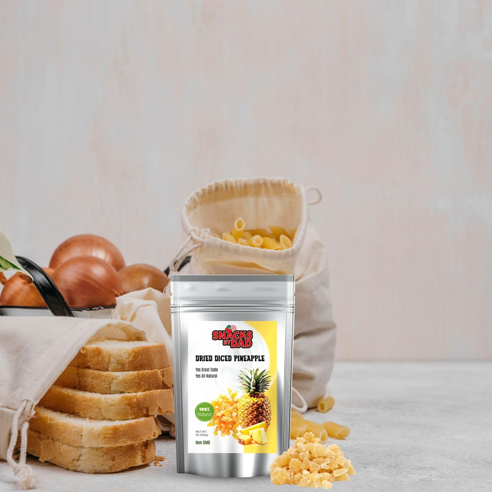 Organic Dried Pineapple Chunks – No Sugar Added, Gluten Free, Vegan Snack | 1 lb Resealable Bag | Healthy Dried Fruit for Kids & Adults | Perfect for Lunch Boxes, Hiking, Travel & Office Snacking
