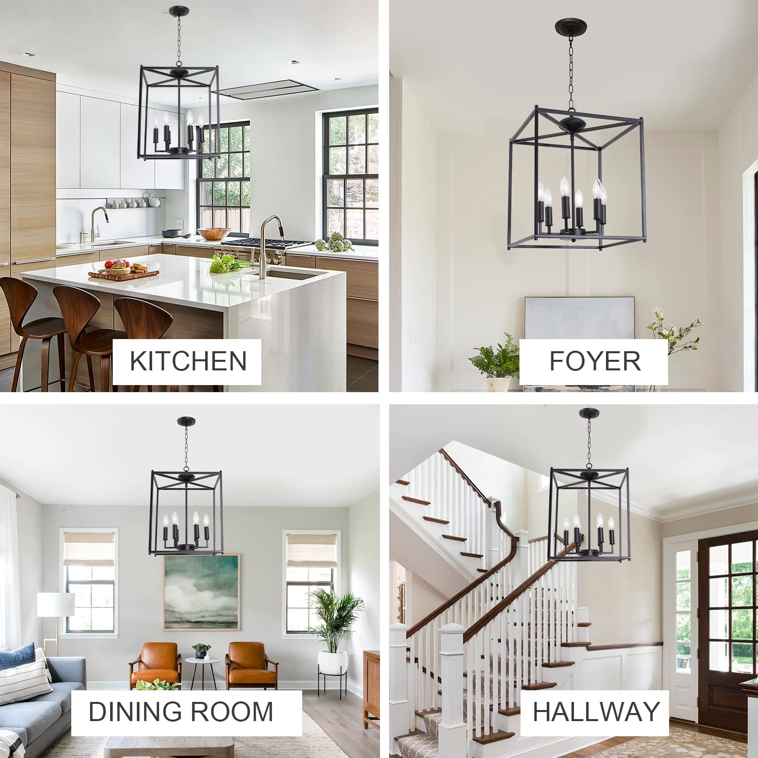 5-Light Farmhouse Chandelier - Matte Black Industrial Pendant Lighting Fixture for Dining Room, Porch & Entryway | Rustic Candle Lantern Ceiling Light for Home Decor