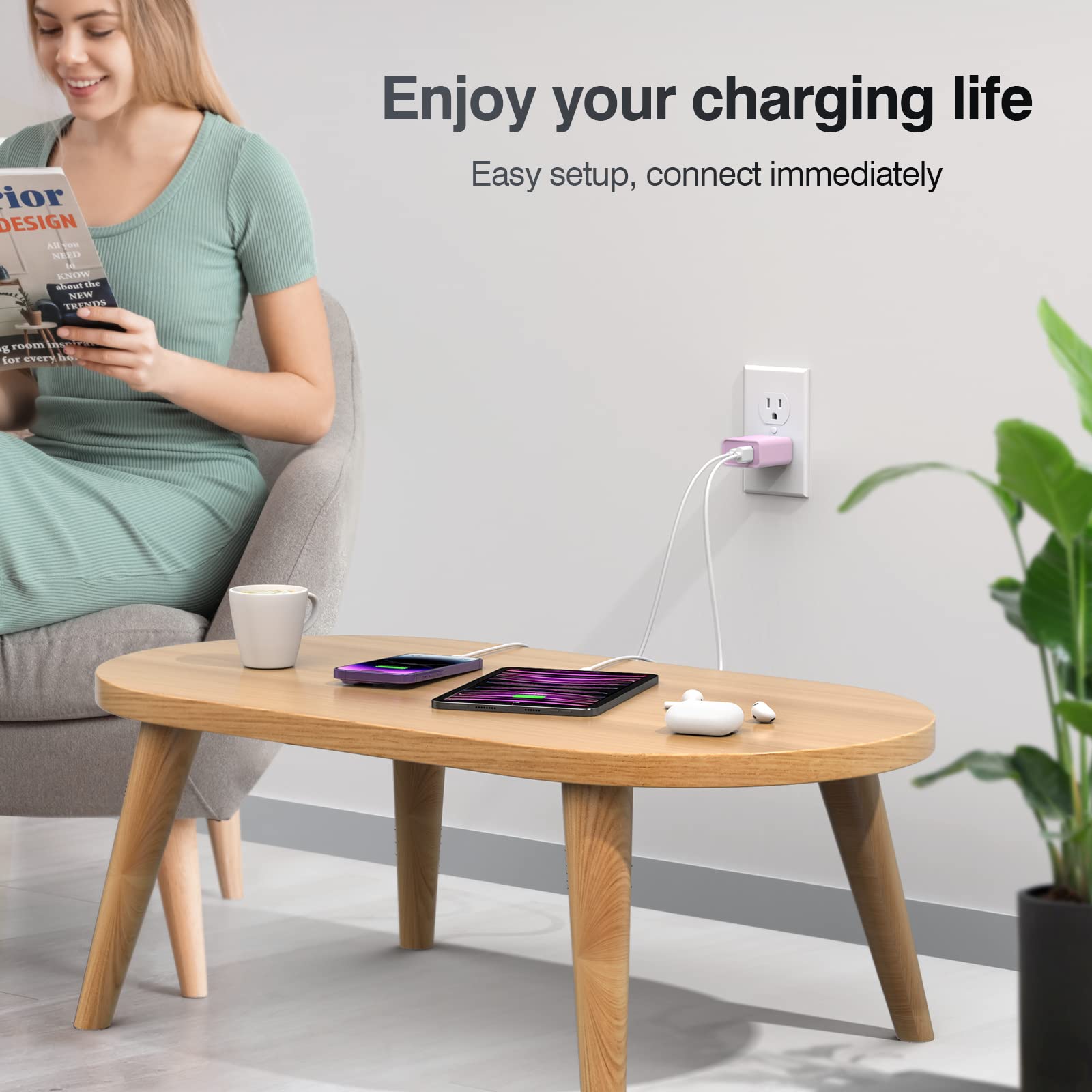 20W USB-C Fast Charger [2 Pack] - PD & QC3.0 Dual Port Wall Charger for iPhone 15/14/13, iPad, Samsung Galaxy S23/S22, PS5 - Compact Power Brick for Home, Office & Travel (Pink)