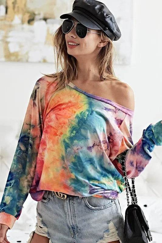 BiBi Tie Dye Soft Knit Jersey Top for Women - Comfortable Casual T-Shirt for Summer, Beach, and Everyday Wear