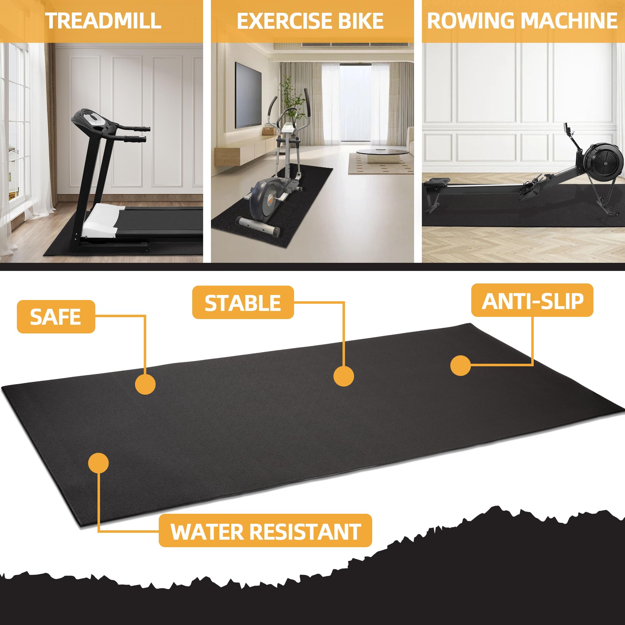 Premium High-Density Home Gym Equipment Mat for Treadmills & Exercise Bikes - 1/4