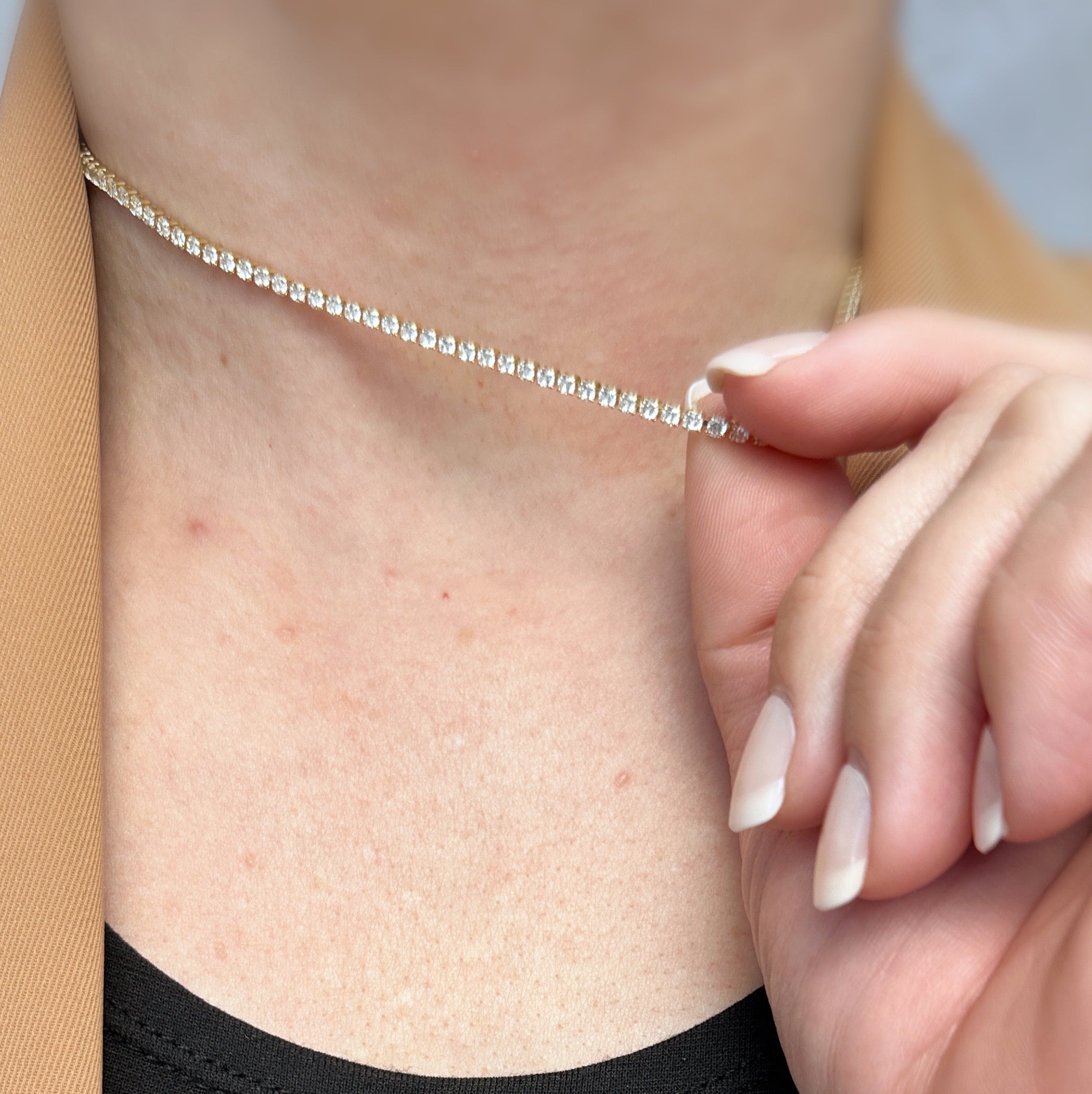18K Gold Filled 2mm CZ Tennis Necklace for Women - Elegant Cubic Zirconia Pendant Chain Jewelry for Party, Wedding & Everyday Wear