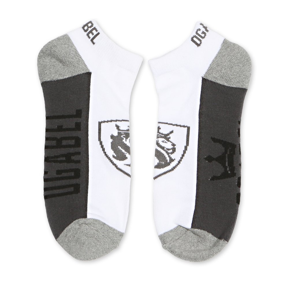 OGABEL Men's Lion Shield ANKLE Socks - Breathable Cotton White/Grey (2 Pairs) - Perfect for Running, Gym & Casual Wear
