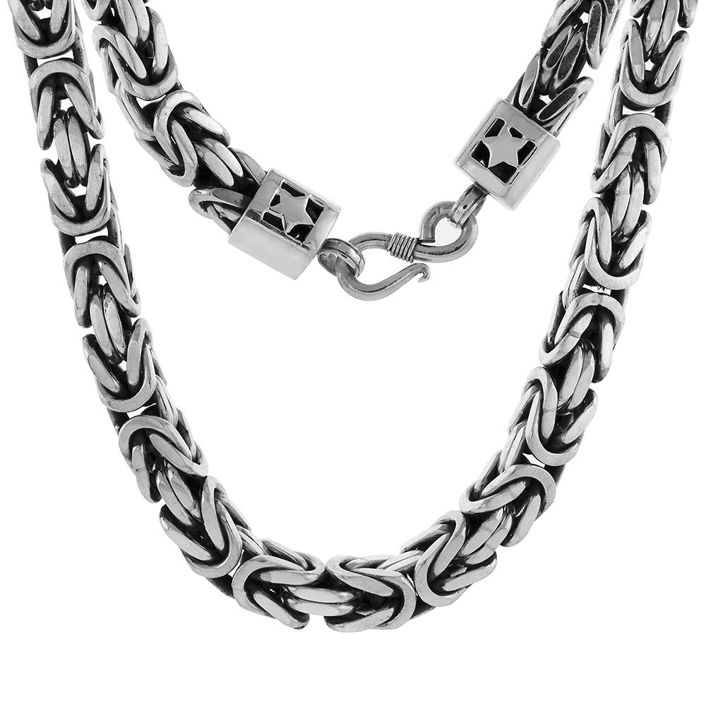 10mm Sterling Silver Square Byzantine Chain Necklace & Bracelet Set - 8-30 Inch Adjustable, Nickel Free, Antique Style for Men and Women - Perfect for Gifts, Weddings, and Everyday Fashion Accessories