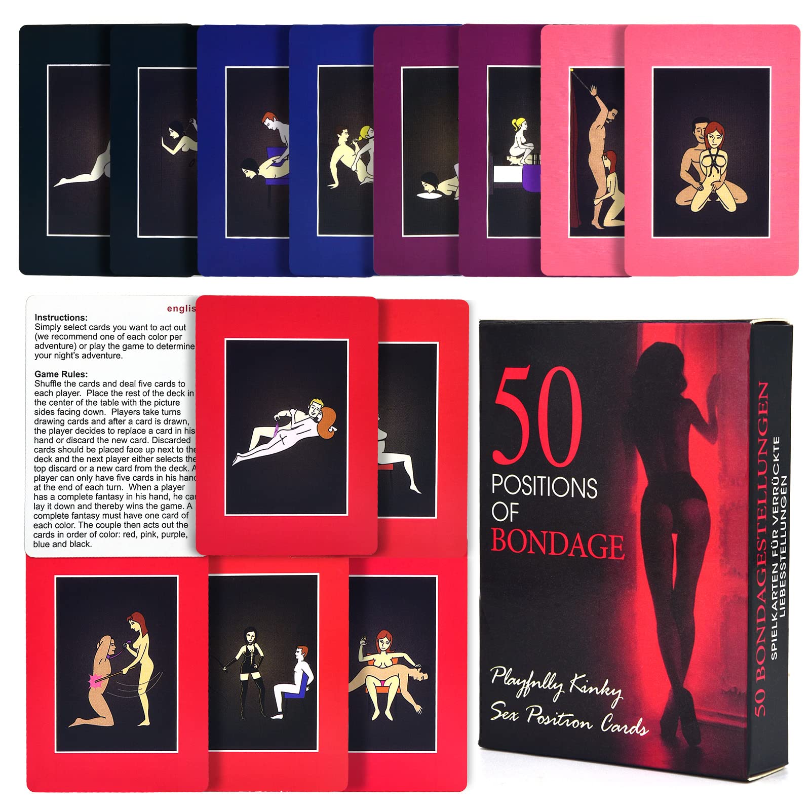 50 Sex Position Cards - Erotic Bondage Game for Couples, Adventurous Playing Cards for Spicing Up Your Bedroom - Perfect for Couples, Lovers & Adult Games Night