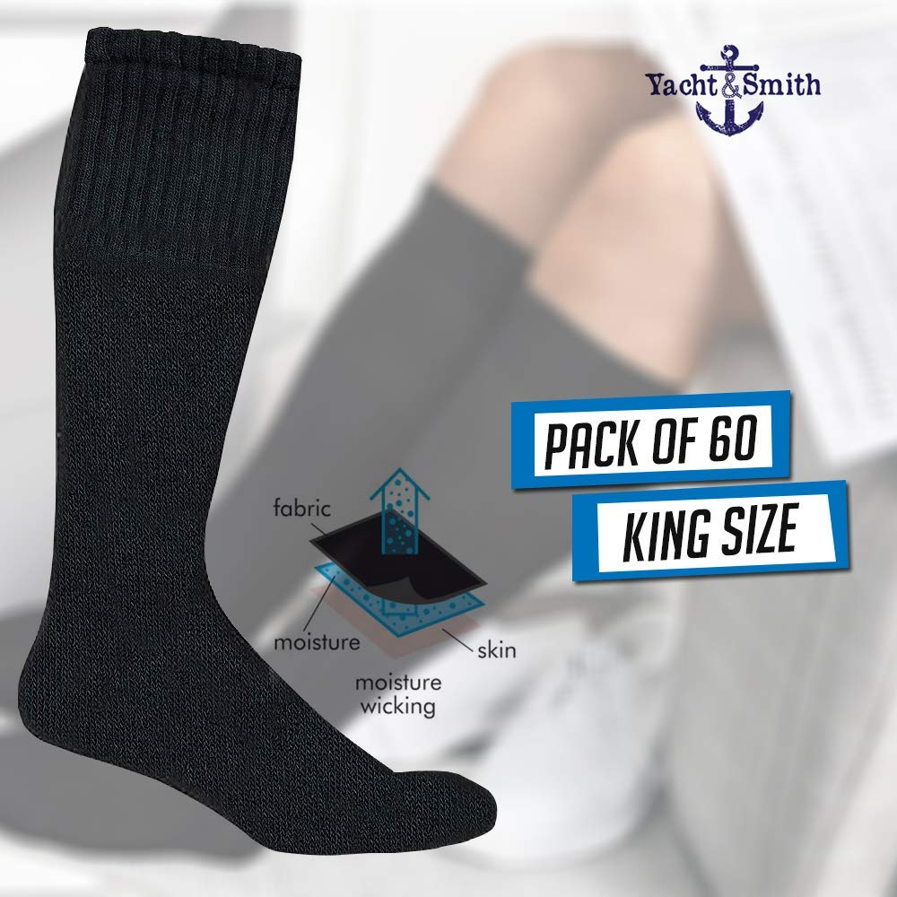60 Pairs Men's Long Tube Socks - Yacht & Smith 30 Inch Cotton Athletic Socks for Size 10-13 - Bulk Wholesale Crew Socks for Sports, Running, Hiking & Casual Wear
