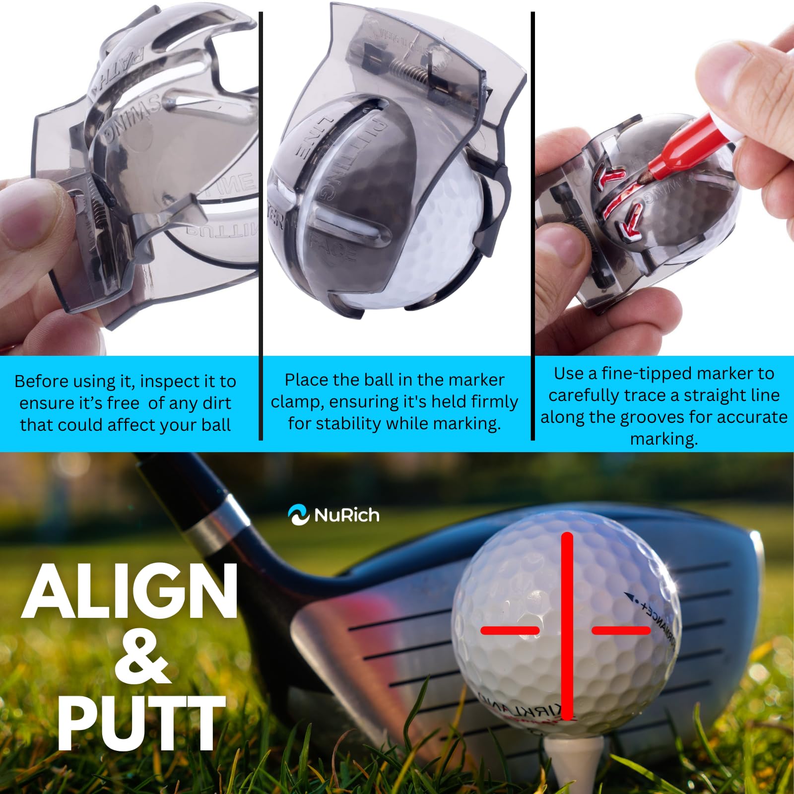 Premium Golf Ball Line Marker & Alignment Tool - 2 Pack | Essential Golf Accessory for Putting Practice | Fits in Golf Bag & Portable for Course Use | Perfect for Improving Putting Accuracy & Alignment on Greens