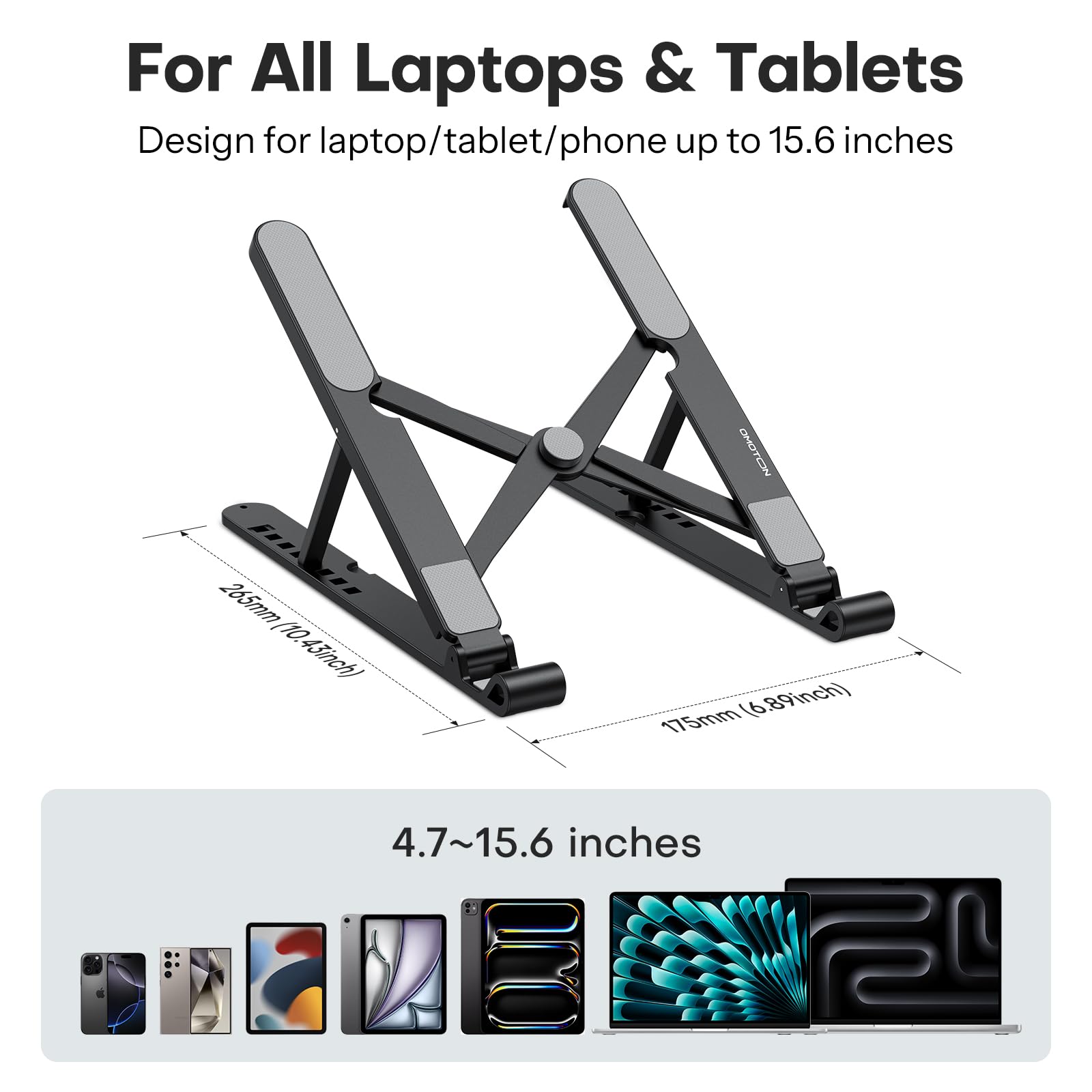 OMOTON Adjustable Laptop Stand for Desk - Portable, Foldable Computer Riser Holder Compatible with All Laptops & Tablets up to 15.6” - Perfect for Home, Office, and Travel Use