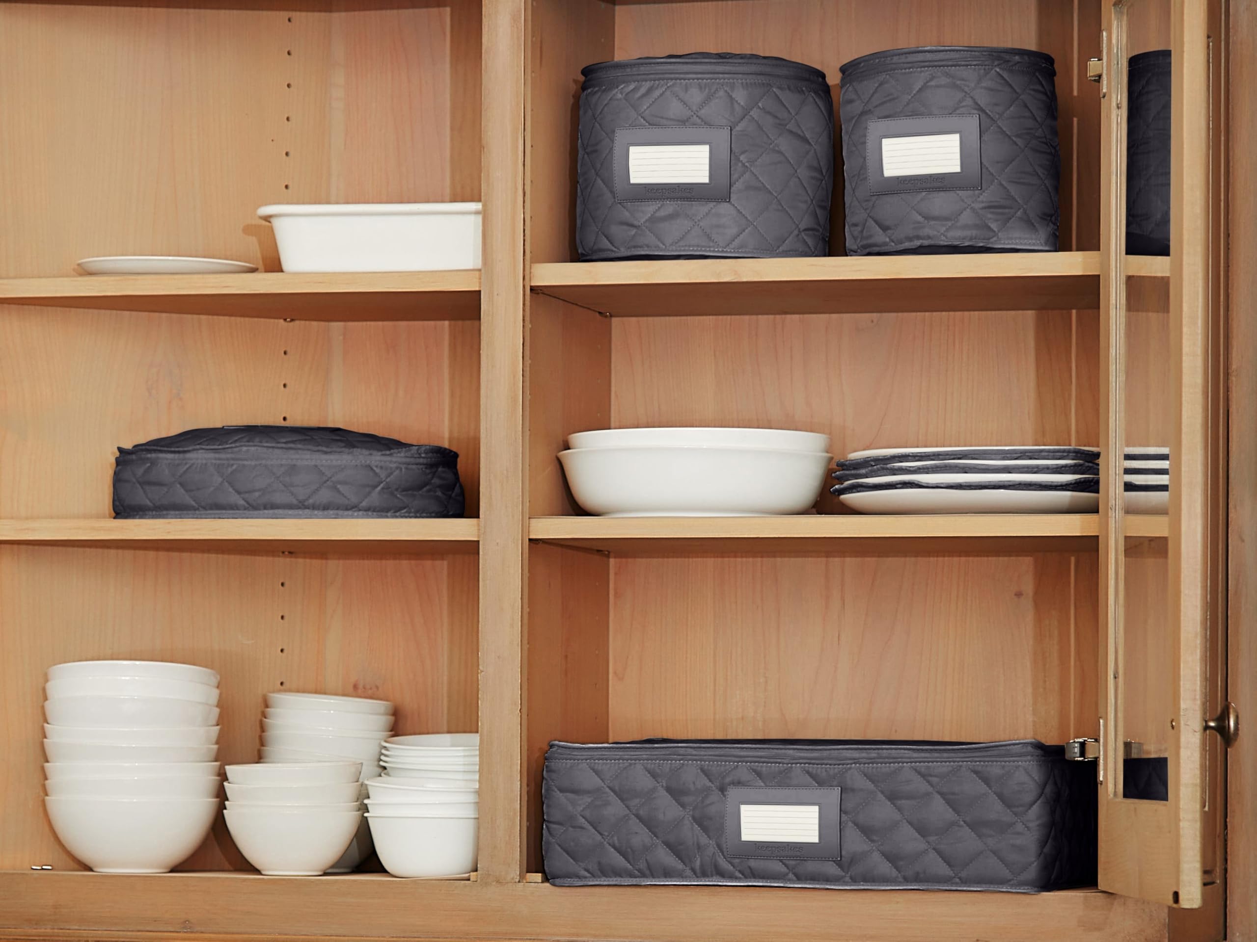 Covermates Keepsakes Dish Storage Set - Padded Protection with ID Window, Stain Resistant & Machine Washable - Organize China, Slateware & Fine Dishes - Perfect for Kitchen Storage, Moving & Display Cabinets
