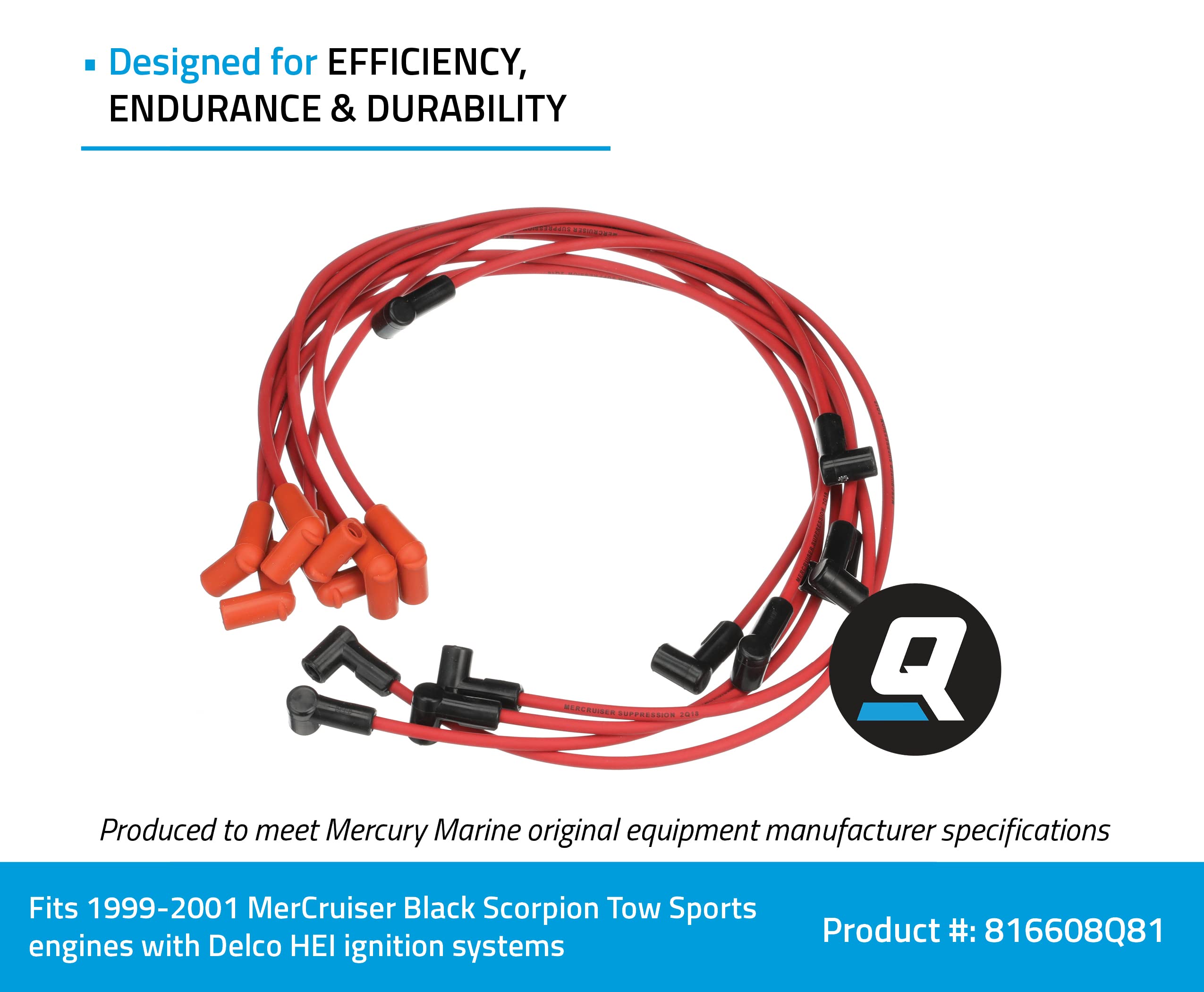 Quicksilver 816608Q81 Red High-Performance Spark Plug Wire Kit - Compatible with Marine & Automotive Engines - Ideal for Boats, Jet Skis, and Performance Cars