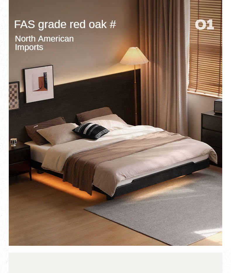Oak Solid Wood Floating Platform Bed - Modern Minimalist American Light Bed Frame, No Headboard - Perfect for Small Bedrooms & Contemporary Home Decor