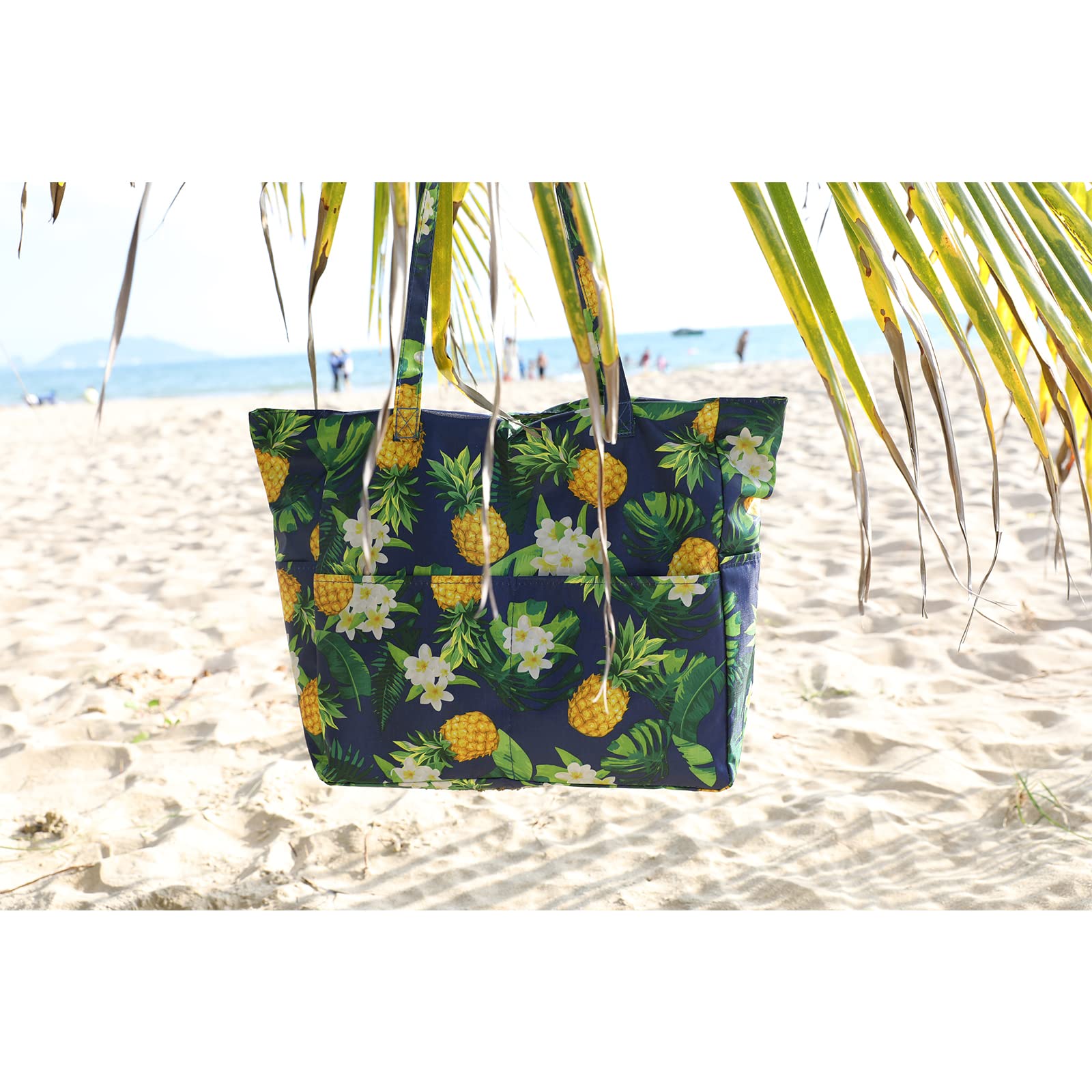Waterproof Large Canvas Straw Beach Tote Bag for Women - Travel Pool Shoulder Handbag - Perfect for Beach Vacations, Swimming, and Summer Outings