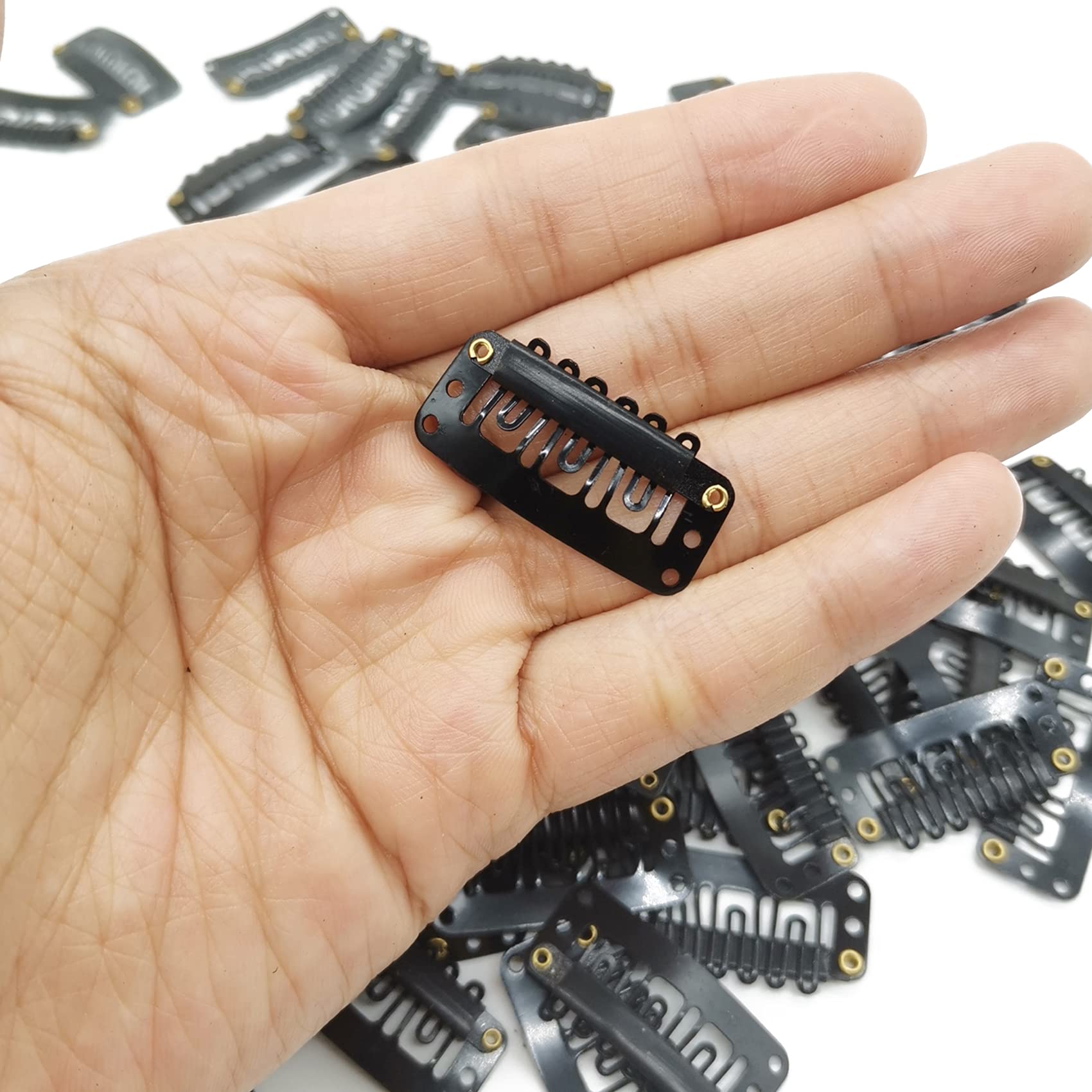 BLUSHIA 14-Piece Hair Extension Clips for Women & Men - Black Remy Human Hair Weft Clips (3.4cm) - Snap-In Wig Clips for Hair Patches, Bridal Dupatta & Everyday Styling - Perfect for Weddings, Parties & Daily Hair Volume Boost