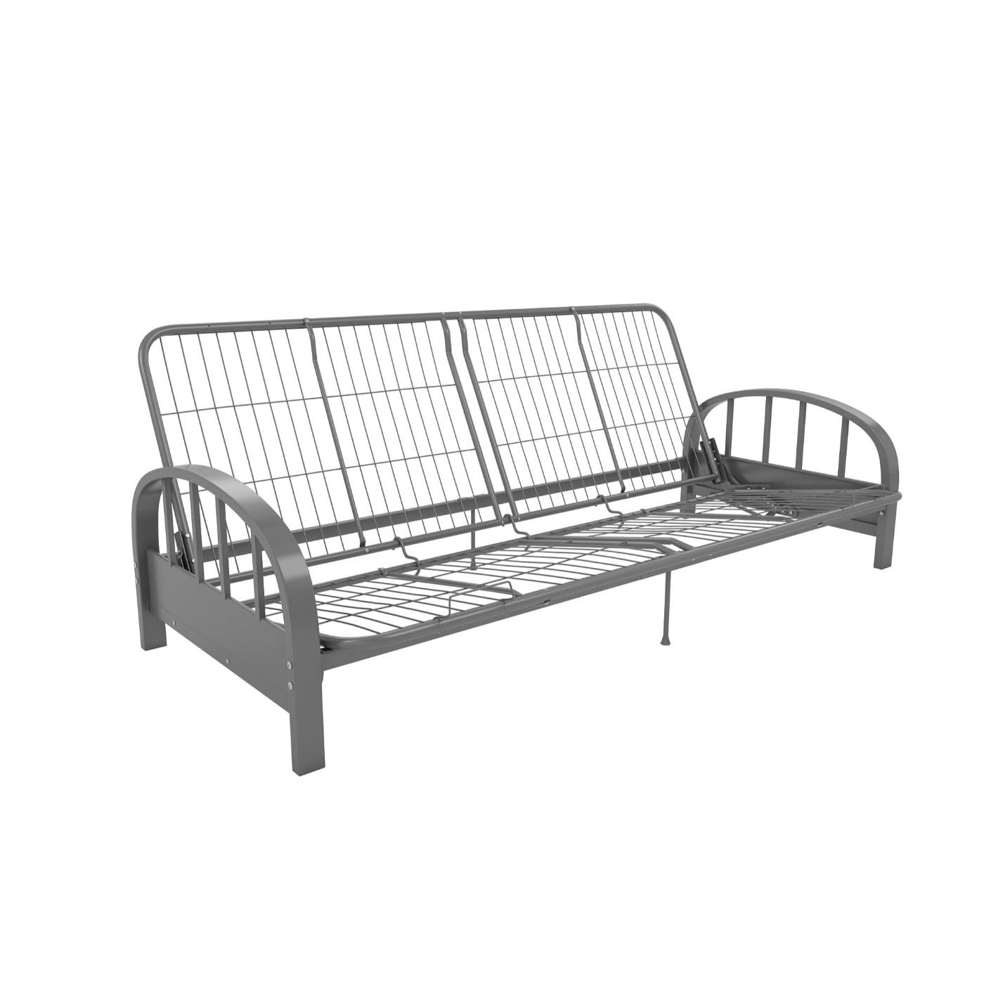 DHP Aiden Full Size Metal Futon Frame in Silver - Space Saving Convertible Sofa Bed for Small Apartments, Guest Rooms & Dorm Living