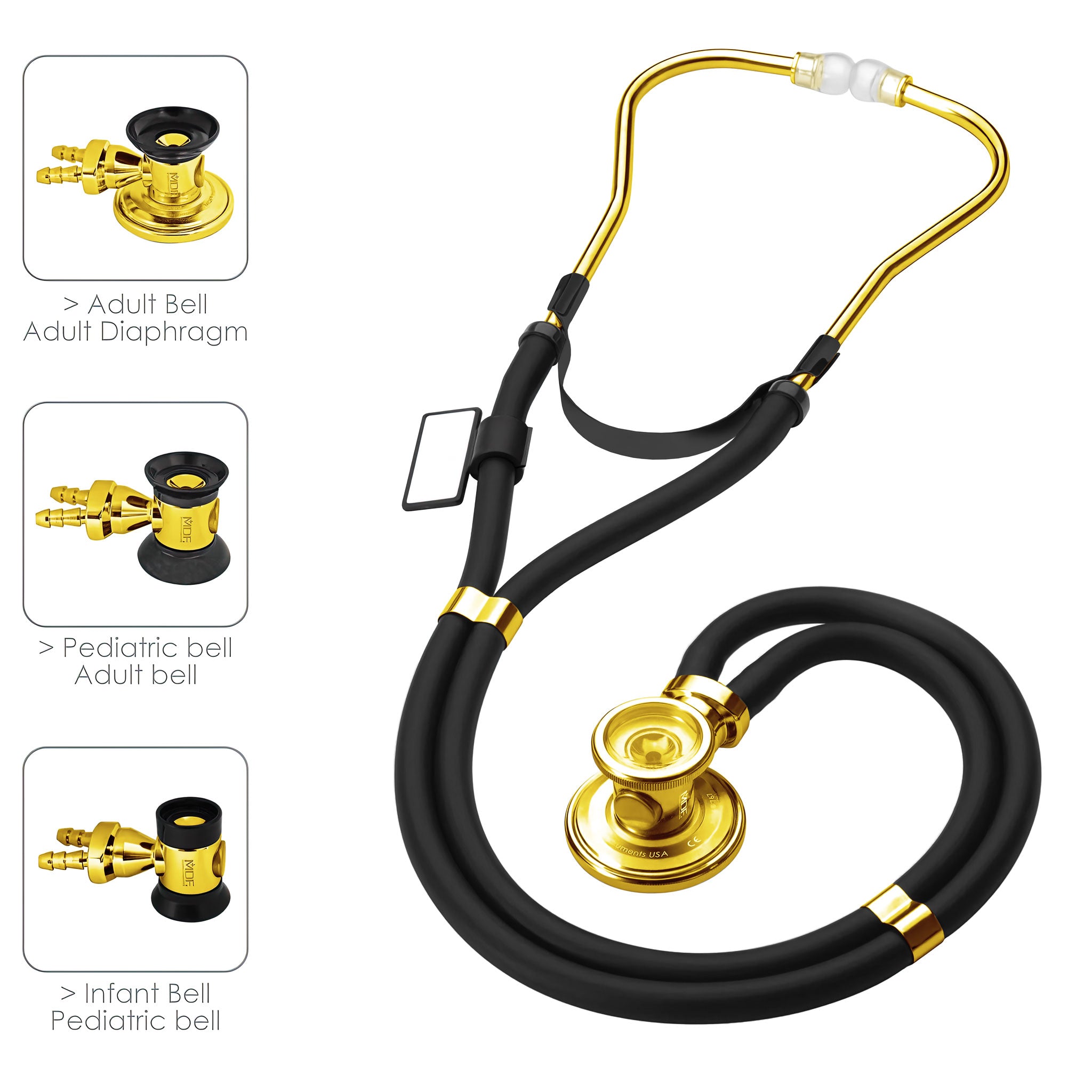 Premium Sprague Rappaport Stethoscope - Black & Gold Dual Head Diagnostic Tool for Medical Professionals | Ideal for Doctors, Nurses & Healthcare Workers in Hospitals & Clinics