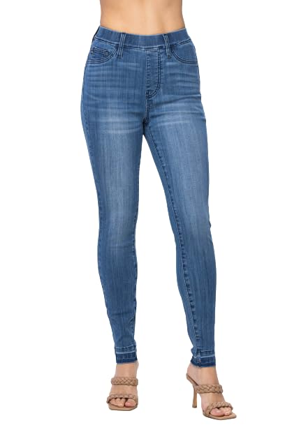 Judy Blue Women's High Waist Stretch Skinny Jeans with Adjustable Hem - Comfort Pull On Denim Pants for Casual Wear & Everyday Outfits (Style 88746)
