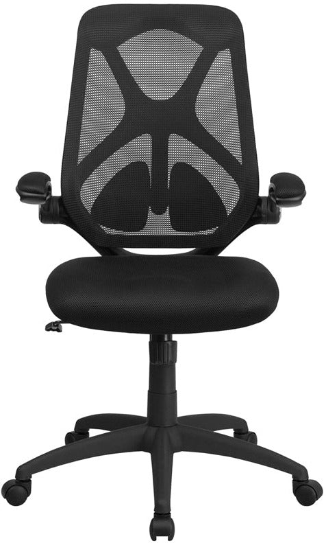 FLASH Kimble High Back Black Mesh Executive Ergonomic Office Chair - Adjustable Lumbar Support, 2-Paddle Control & Flip-Up Arms - Perfect for Home Office, Gaming & Workspace Comfort
