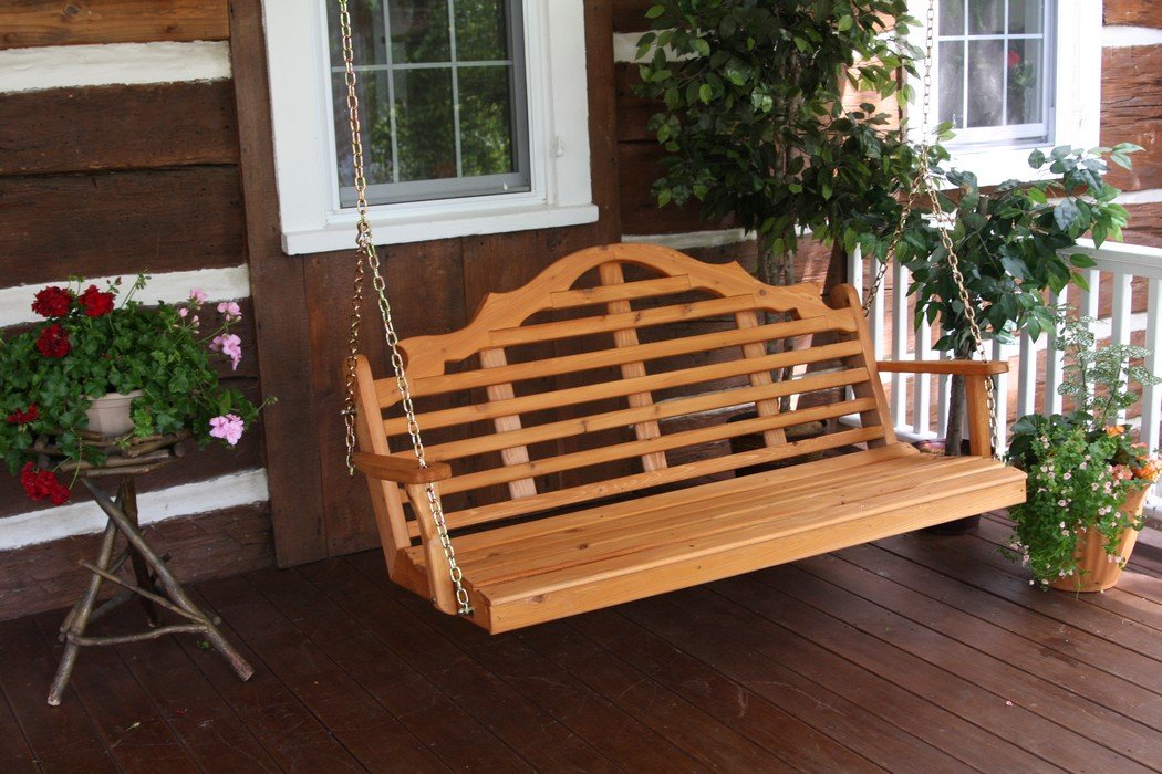 A & L Furniture Marlboro Natural Wood Patio Swing - Outdoor Garden Porch Swing for Relaxing in Backyard, Deck or Balcony