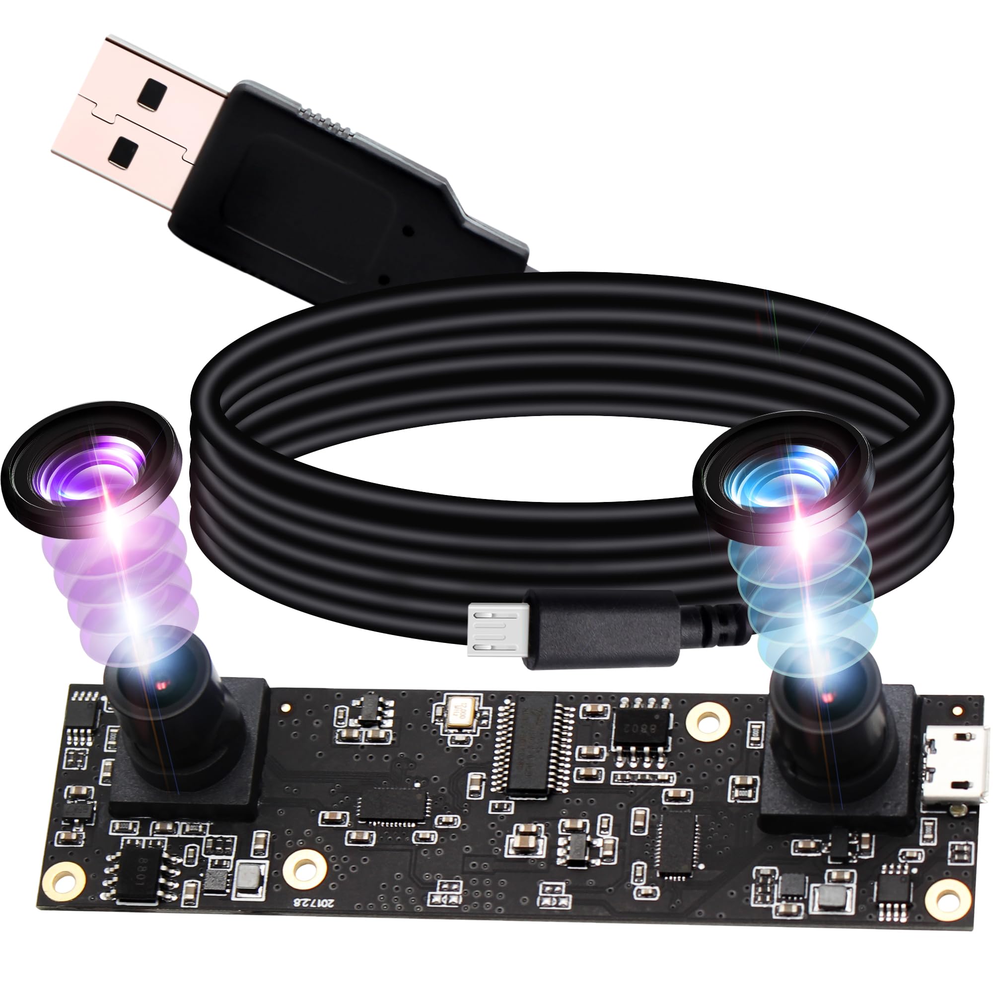 ELP 1080P Dual Lens USB Camera Module - 3D Stereo PC Webcam for Computer, Mini UVC USB 2.0 with AR0330 Sensor, 90° Lightburn & Binocular Vision | Perfect for Video Conferencing, Industrial Monitoring & USB Surveillance Systems