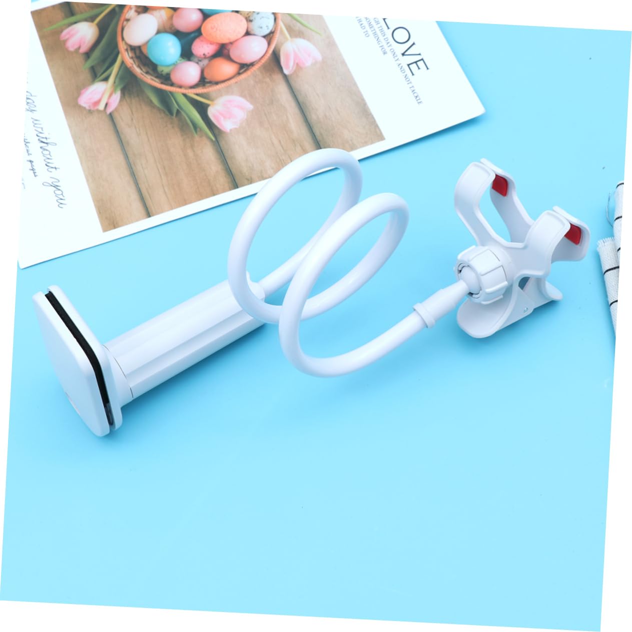 STOBOK 3-Pack White Spiral Phone Stand Holder - Adjustable Lazy Smartphone Kickstand for Desk, Bookshelf & Stamp Drum - Perfect for Reading, Watching Videos & Hands-Free Calling (White)