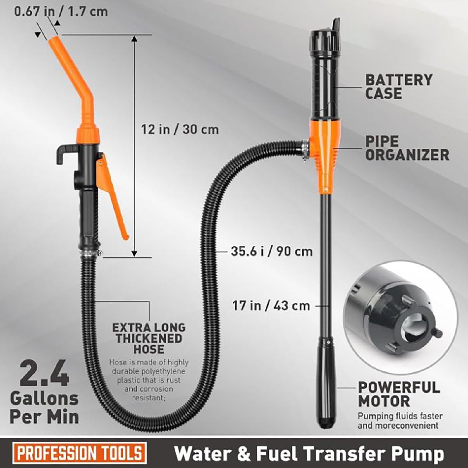 2024 New Portable Battery Pump - Electric Siphon Pump for Gas, Fuel, Diesel & Water Transfer | Rechargeable Battery Operated | Easy to Use Hand Fuel Pump | Ideal for Emergency, Camping, RV & Home Use