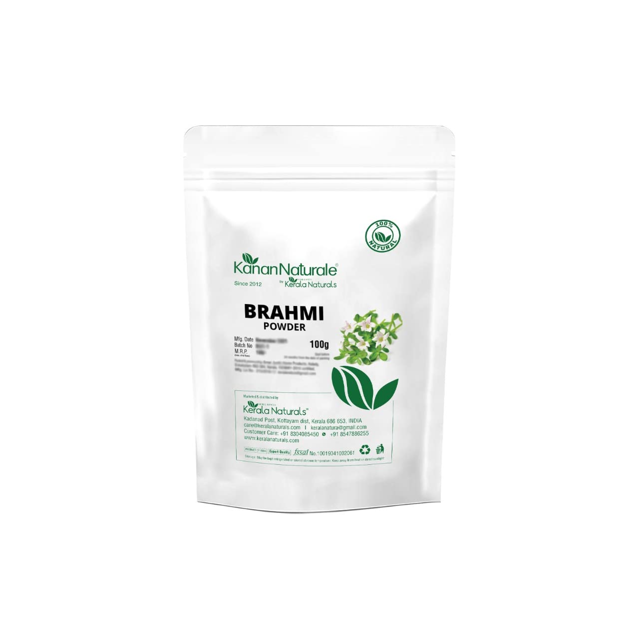 Kerala Naturals Brahmi Powder for Hair Growth & Scalp Health - 100g | Ayurvedic Herbal Treatment for Stronger, Thicker Hair | Perfect for DIY Hair Masks & Natural Hair Care Routines