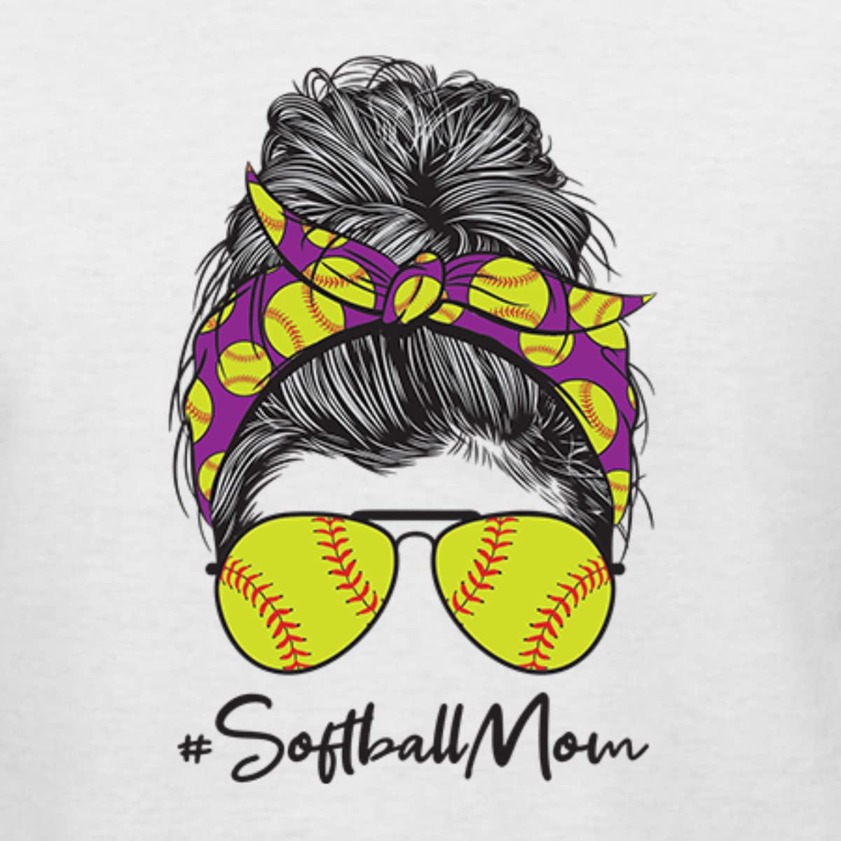 Messy Bun Softball Mom T-Shirt - Slim Fit Women's Junior Tee for Game Day & Sports Lovers - Perfect for Mother's Day Gifts & Team Mom Apparel
