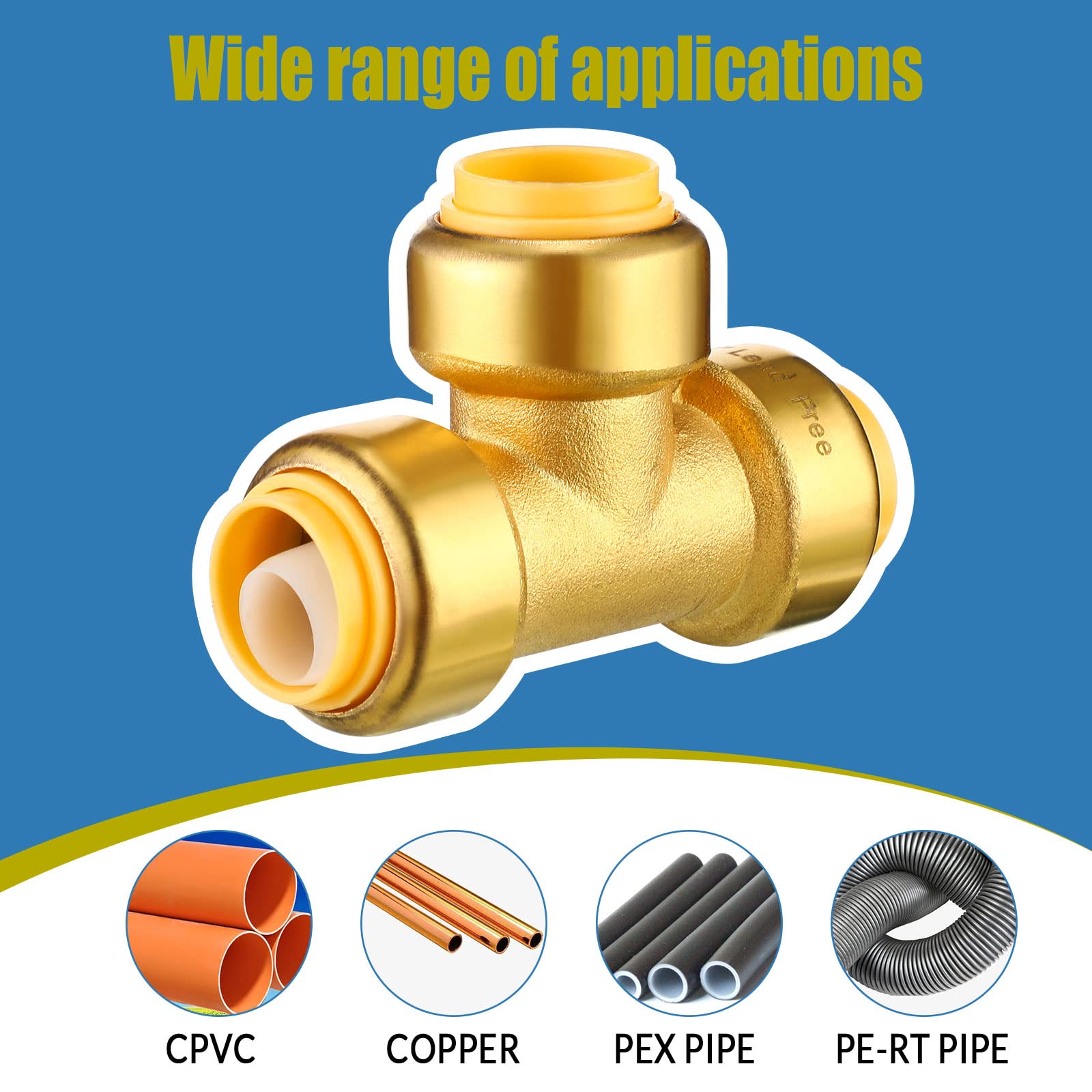 35 Pieces 1/2 Inch Push to Connect Brass Plumbing Fittings Kit - 14 Straight Couplings, 14 Pcs 90 Degree Elbows & 7 Tee Push Fit Connectors for Copper PEX CPVC Pipe - Perfect for DIY Plumbing Repairs and Water Supply Installations