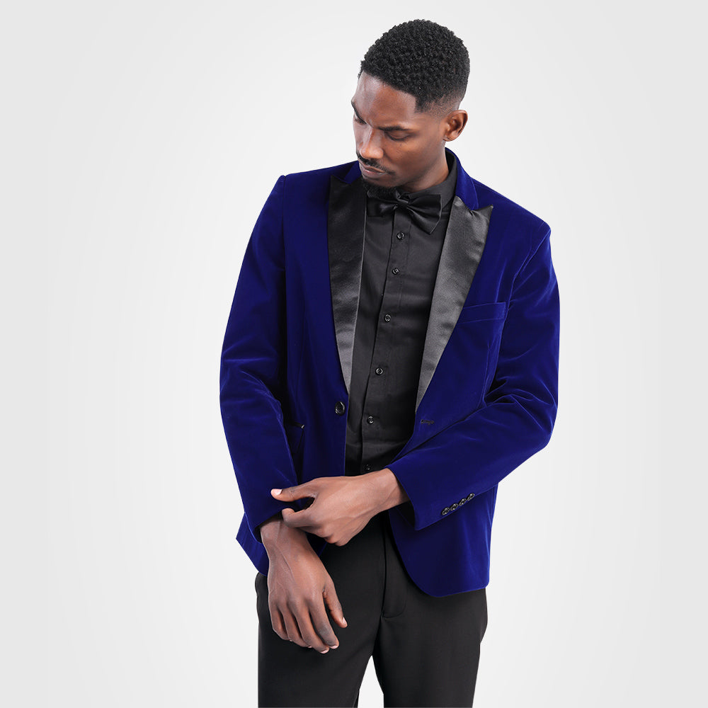 Blue Velvet Fashion Blazer Pleuche Tuxedo Jacket for Women - Elegant Formal Wear for Weddings, Parties & Evening Events
