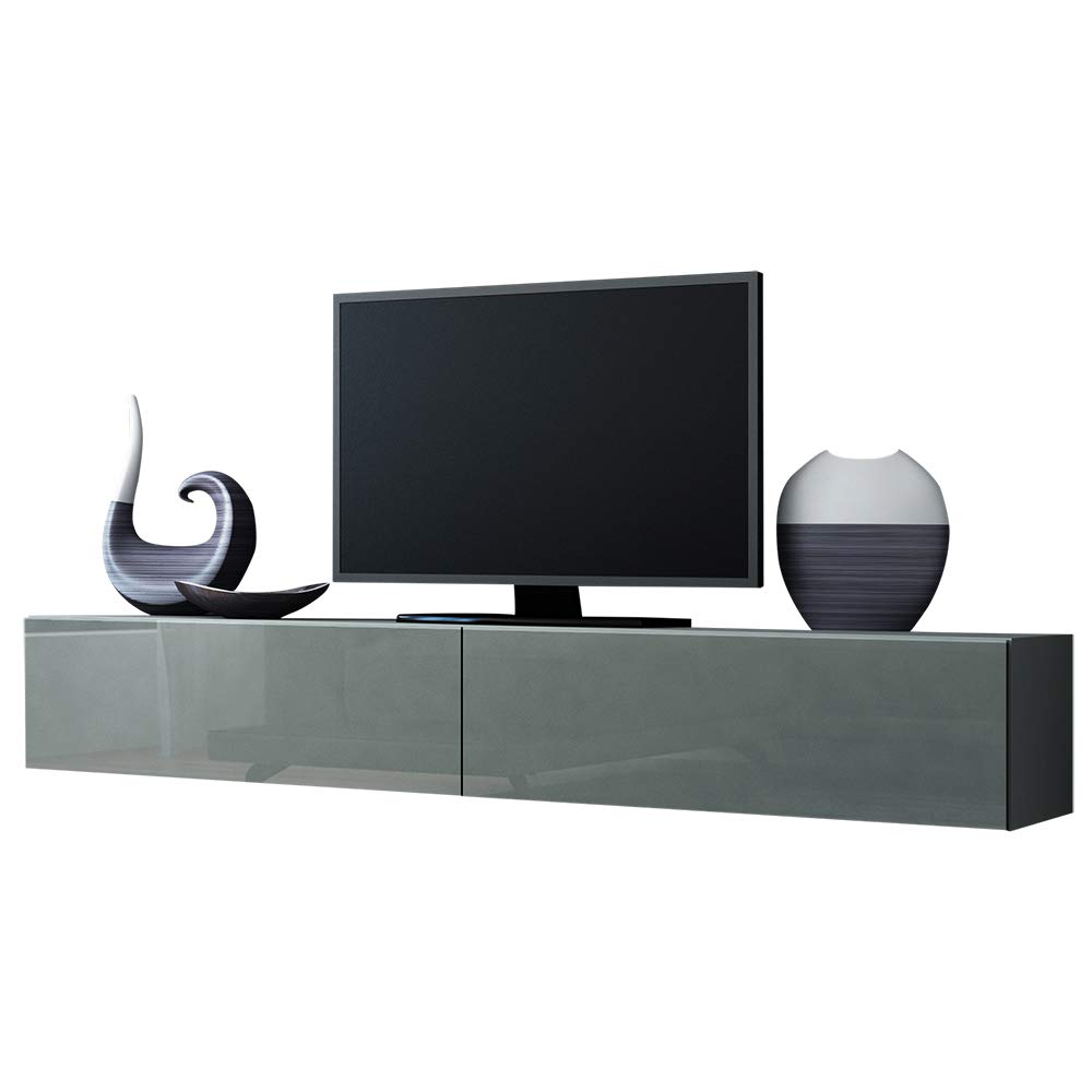 LIDO TV Stand for Flat Screen TVs - Modern Grey Entertainment Center with Storage Shelves - Perfect for Living Room, Bedroom, or Home Theater Setup