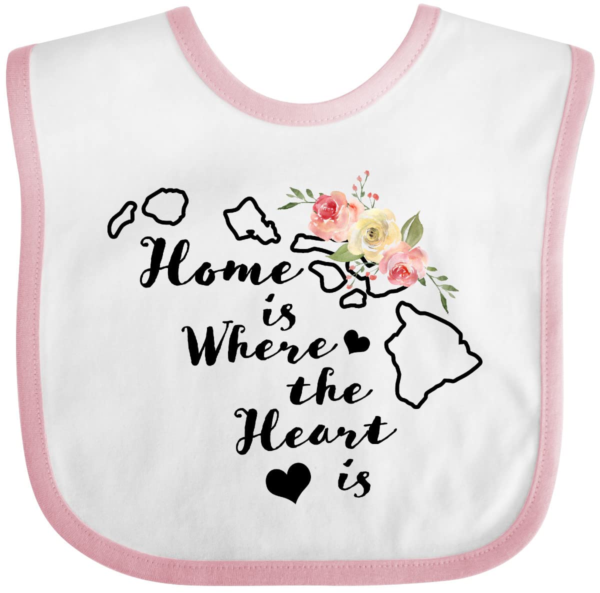 Inktastic Hawaii Home Is Where the Heart Is - Watercolor Floral Baby Bib for Newborns & Infants - Soft, Absorbent & Adorable for Feeding, Playtime & Photo Shoots